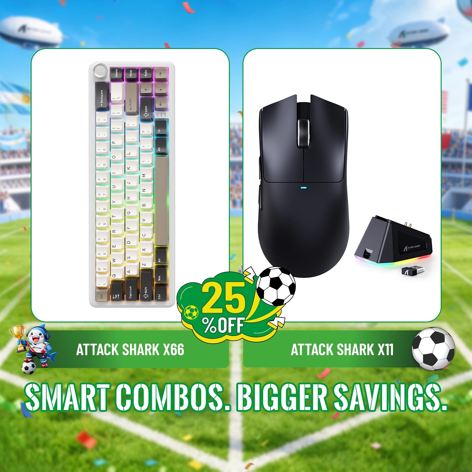 Paquete ATTACK SHARK X66 teclado mecánico inalámbrico + ratón para juegos inalámbrico X11