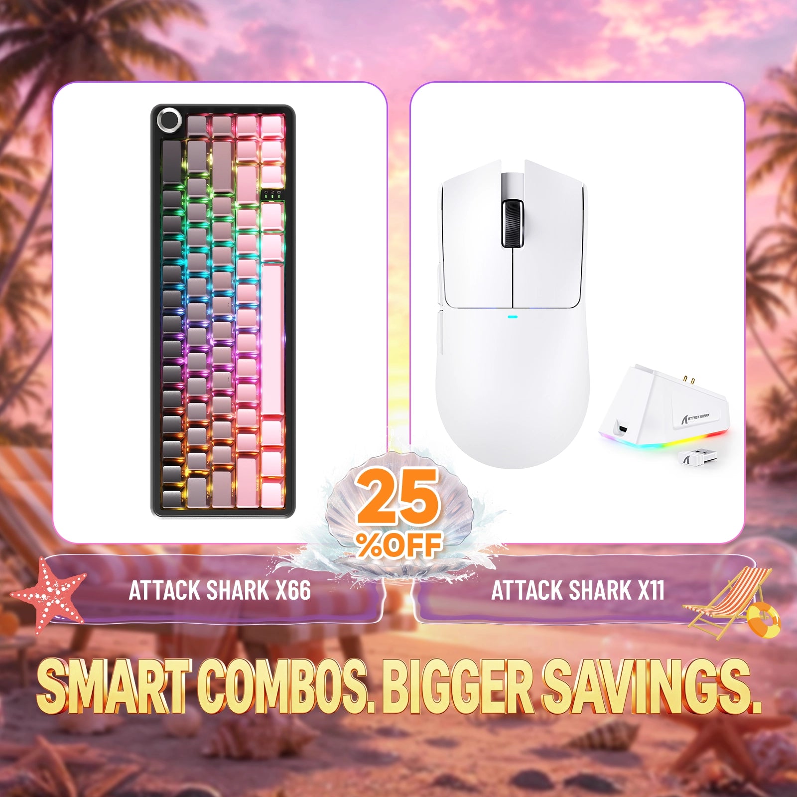 Paquete ATTACK SHARK X66 teclado mecánico inalámbrico + ratón para juegos inalámbrico X11