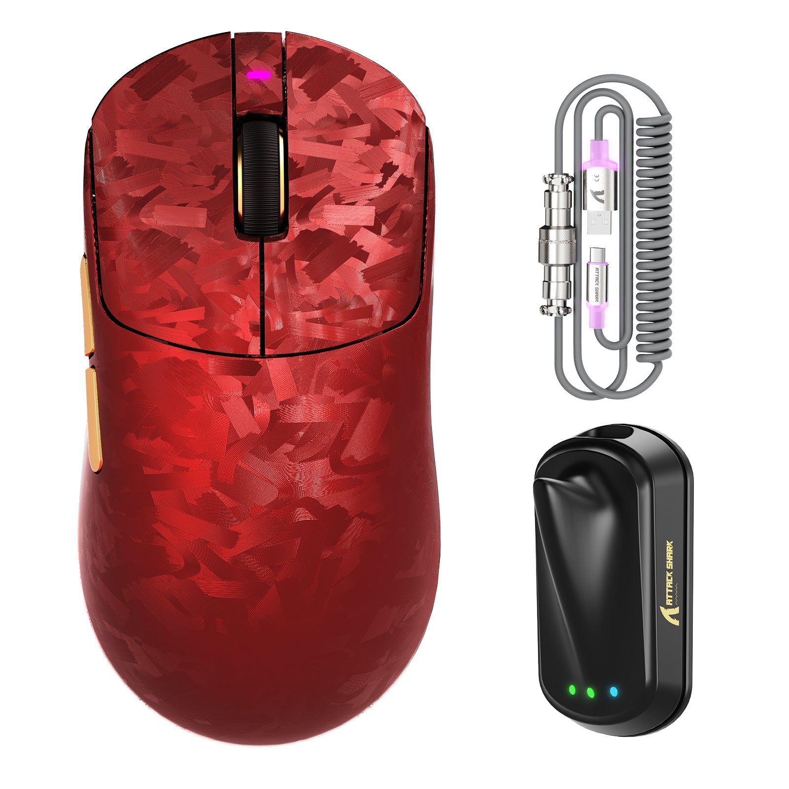 Ratón para juegos inalámbrico ATTACK SHARK RS3 ULTRA Carbon Fiber PAW3955MAX con cable LED Ultra C06