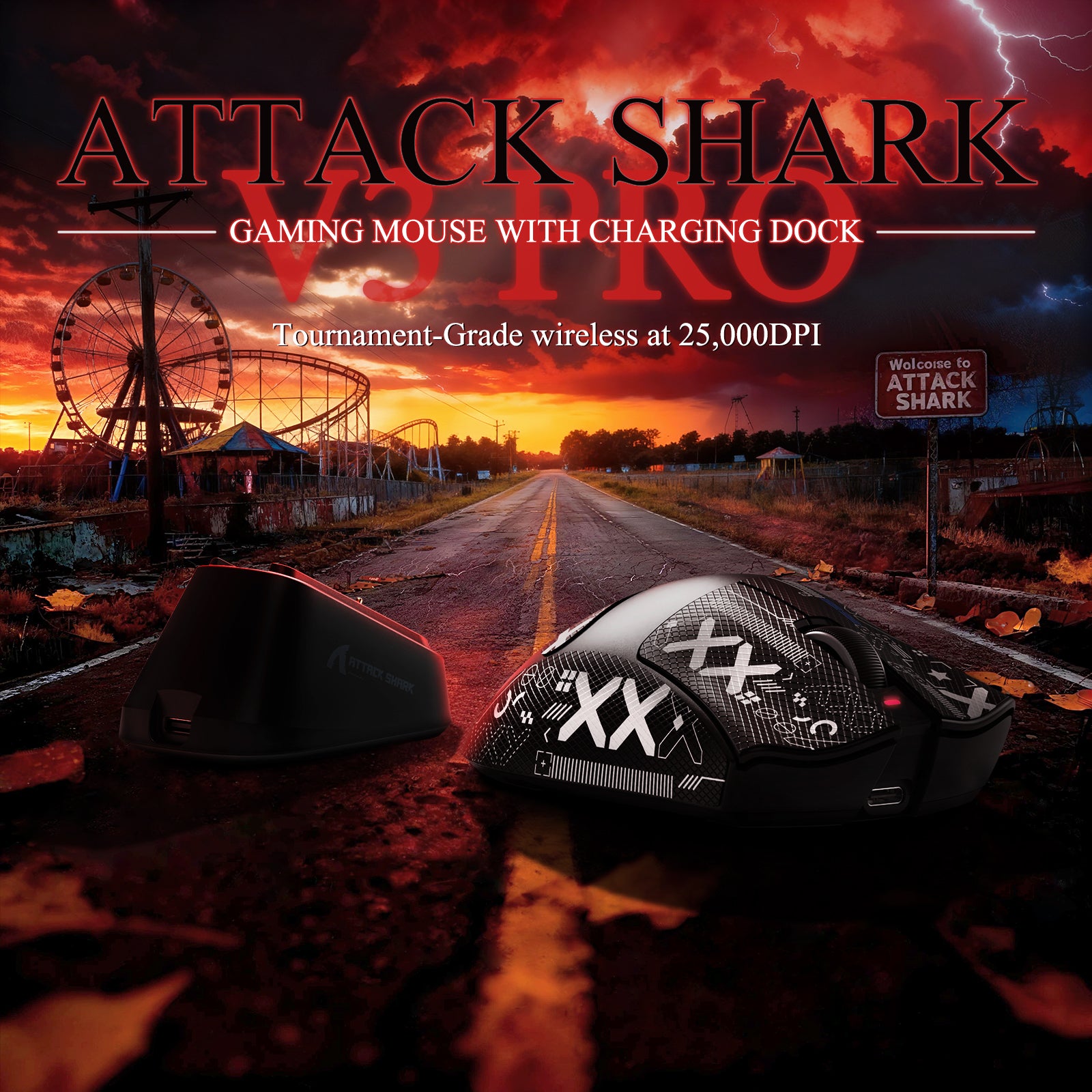 Ratón gaming tri-modo ultra ligero ATTACK SHARK V3PRO con base de carga