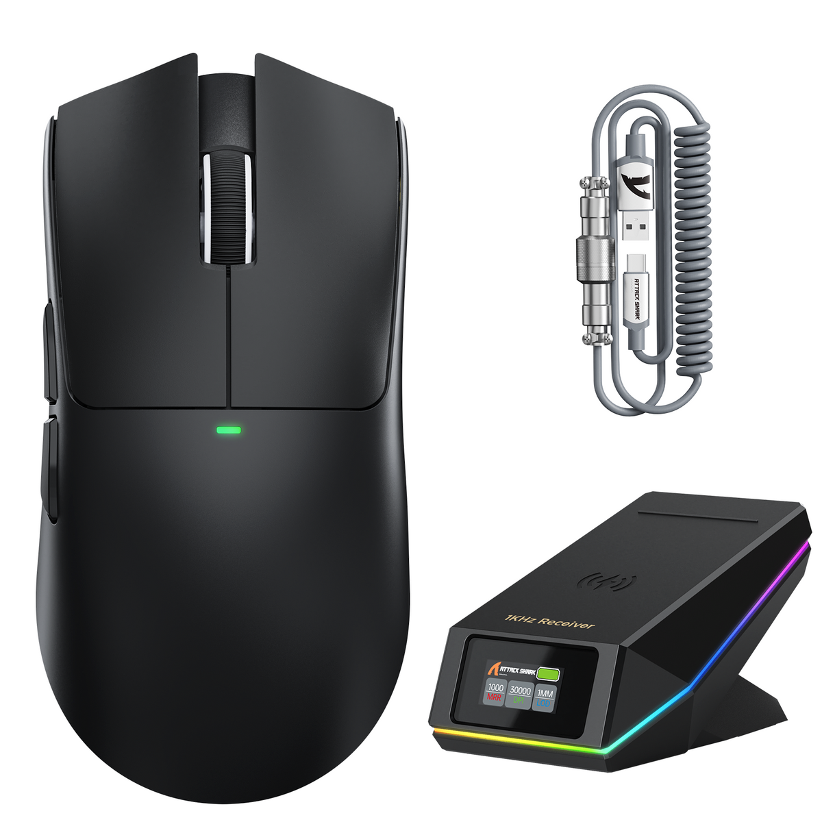 Ratón inalámbrico para juegos ATTACK SHARK X11 PRO V2 con pantalla TFT y base de carga con cable en espiral C06