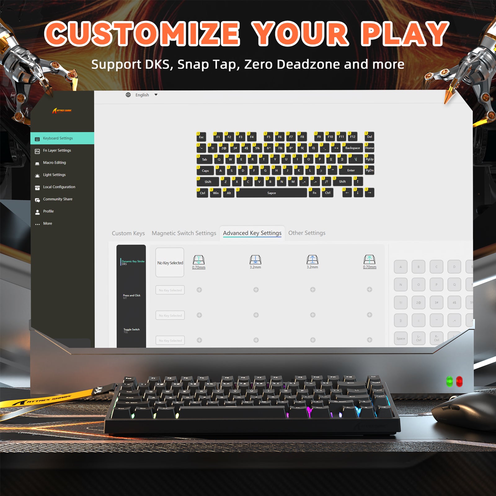 Teclado ATTACK SHARK R82 HE Rapid Trigger con interruptor magnético y RT de 0.005MM