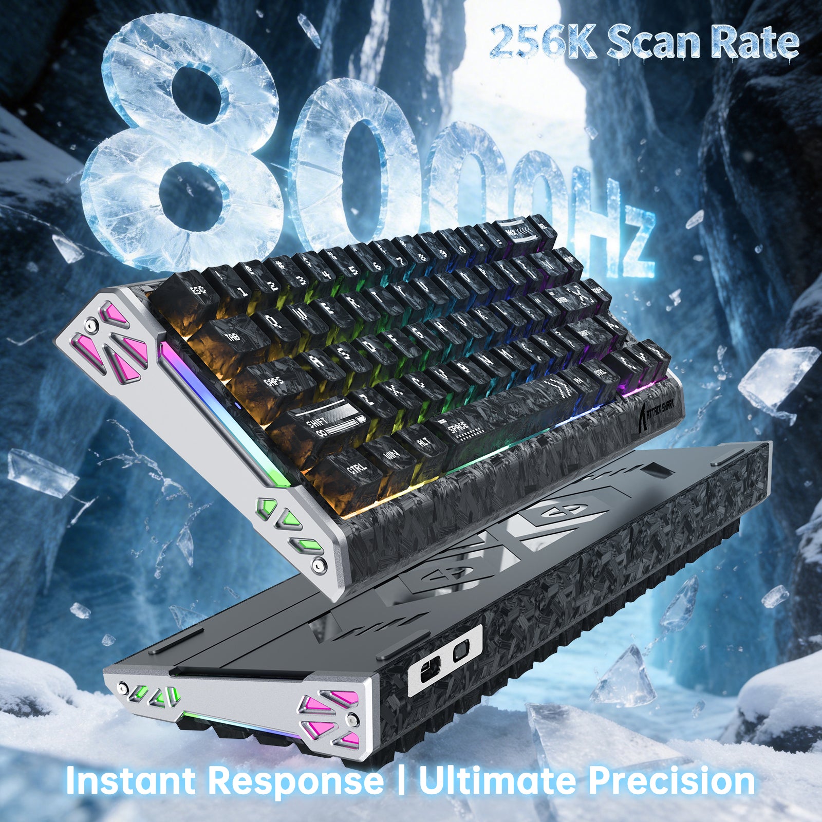 Teclado ATTACK SHARK R68 HE Rapid Trigger con cable en espiral RGB C01 Ultra de fibra de carbono con cableado