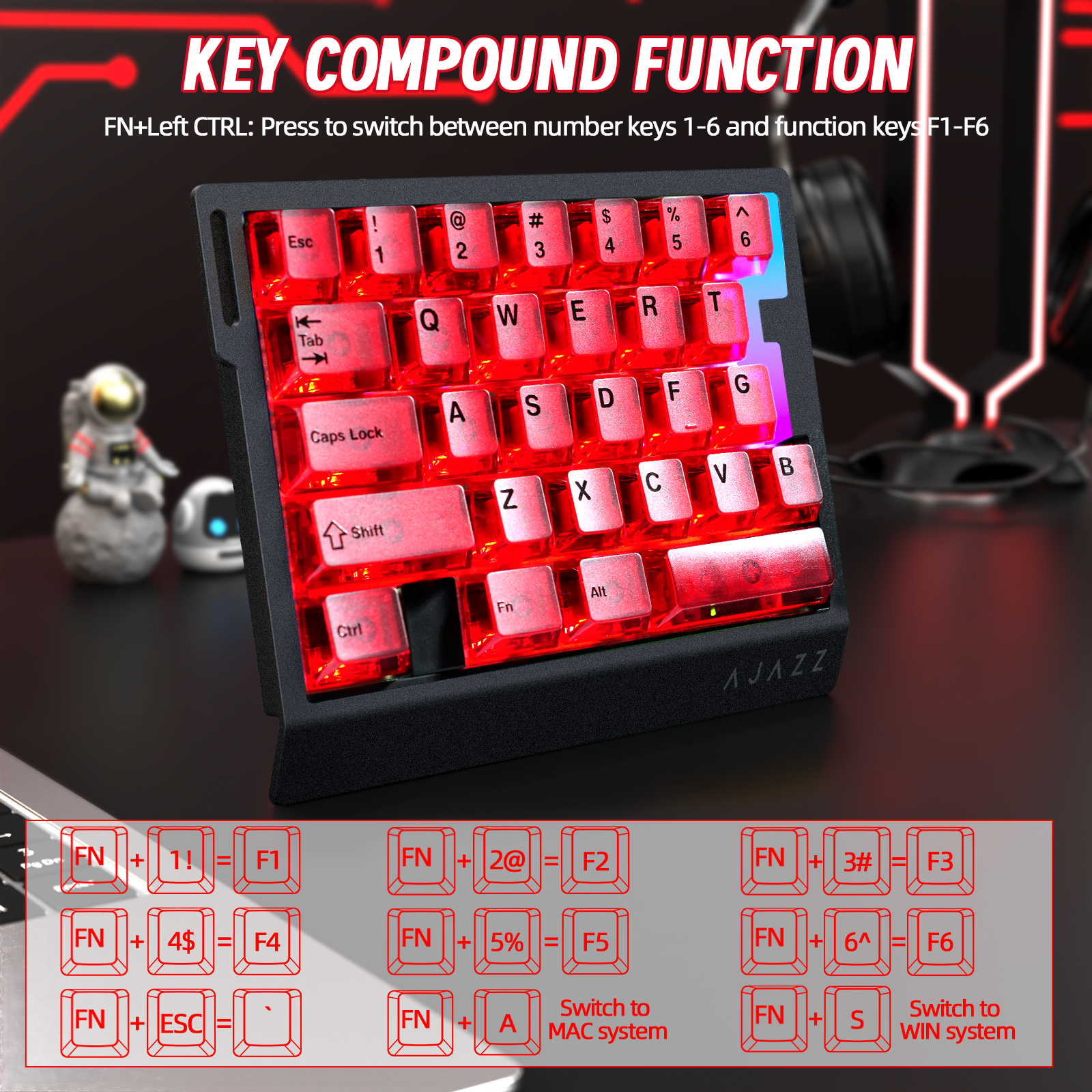 Teclado gaming con cable para una mano ATTACK SHARK X AJAZZ AK029