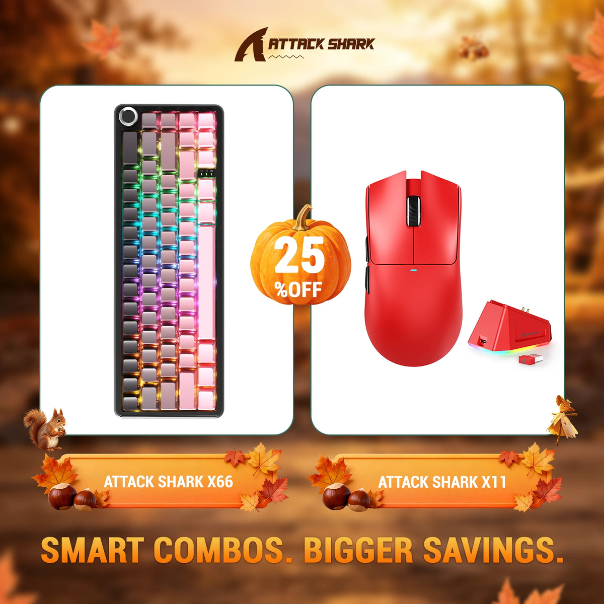 Paquete ATTACK SHARK X66 teclado mecánico inalámbrico + ratón para juegos inalámbrico X11