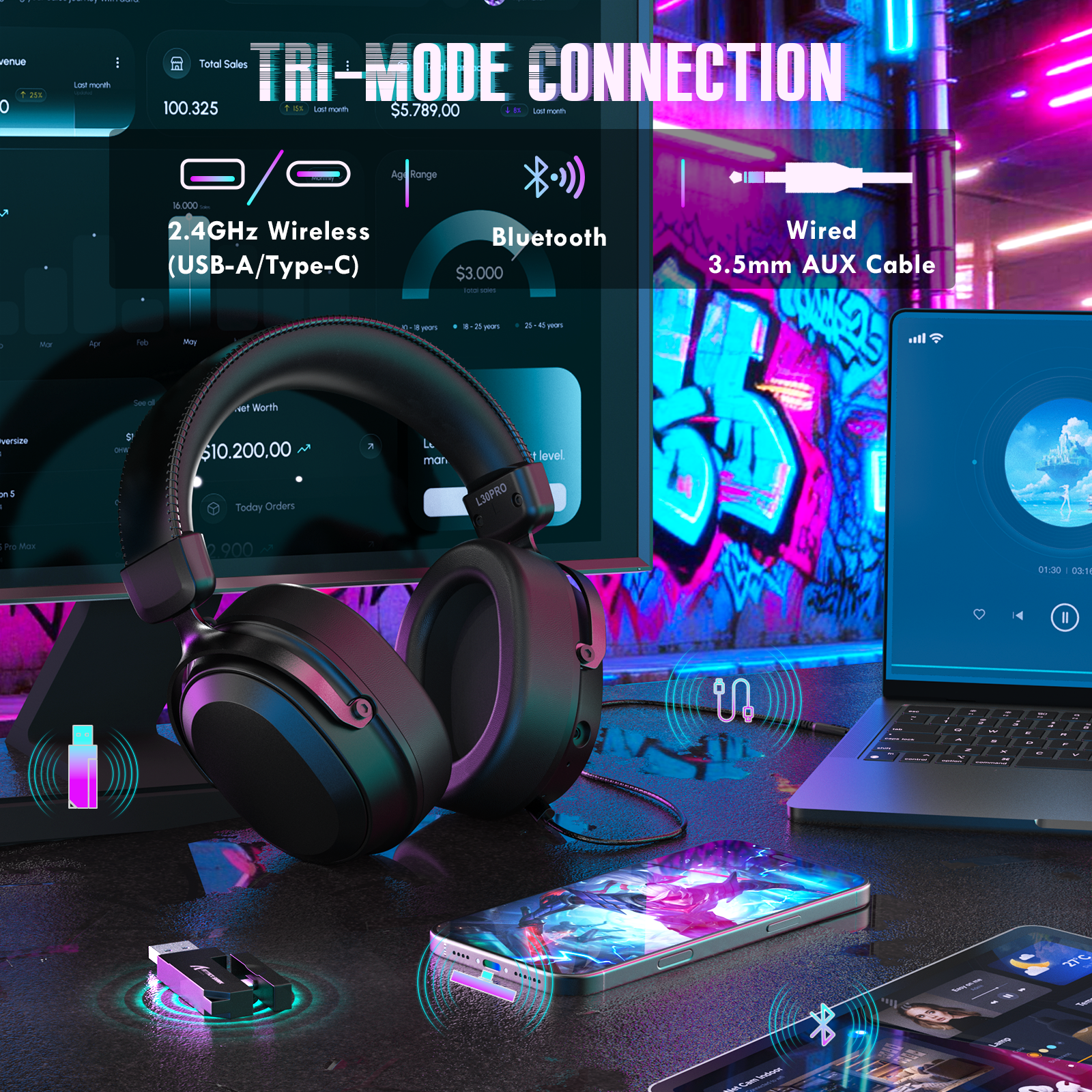 Auriculares gaming inalámbricos ATTACK SHARK L30PRO