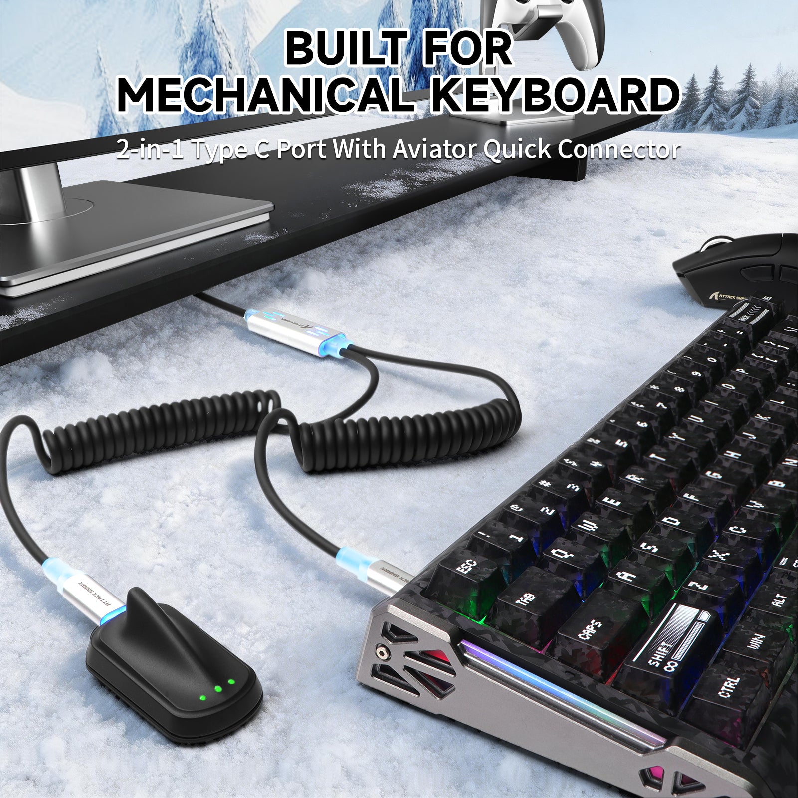 ATTACK SHARK C08 Cable de aviación personalizado 2 en 1 para teclados magnéticos de 8 kHz