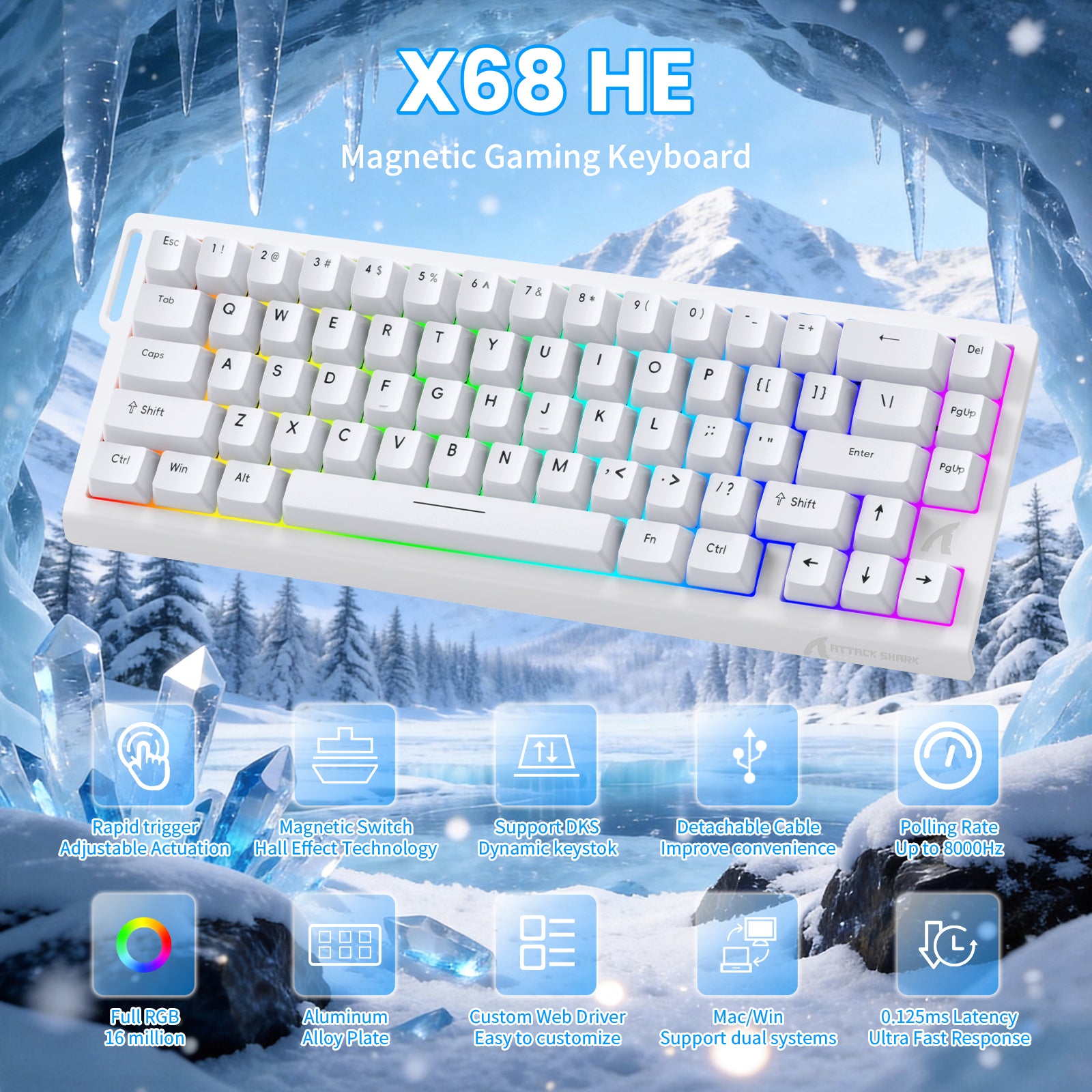 ATTACK SHARK X68 HE Teclado de Disparo Rápido con Interruptor Magnético con Cable Enrollado C01PRO