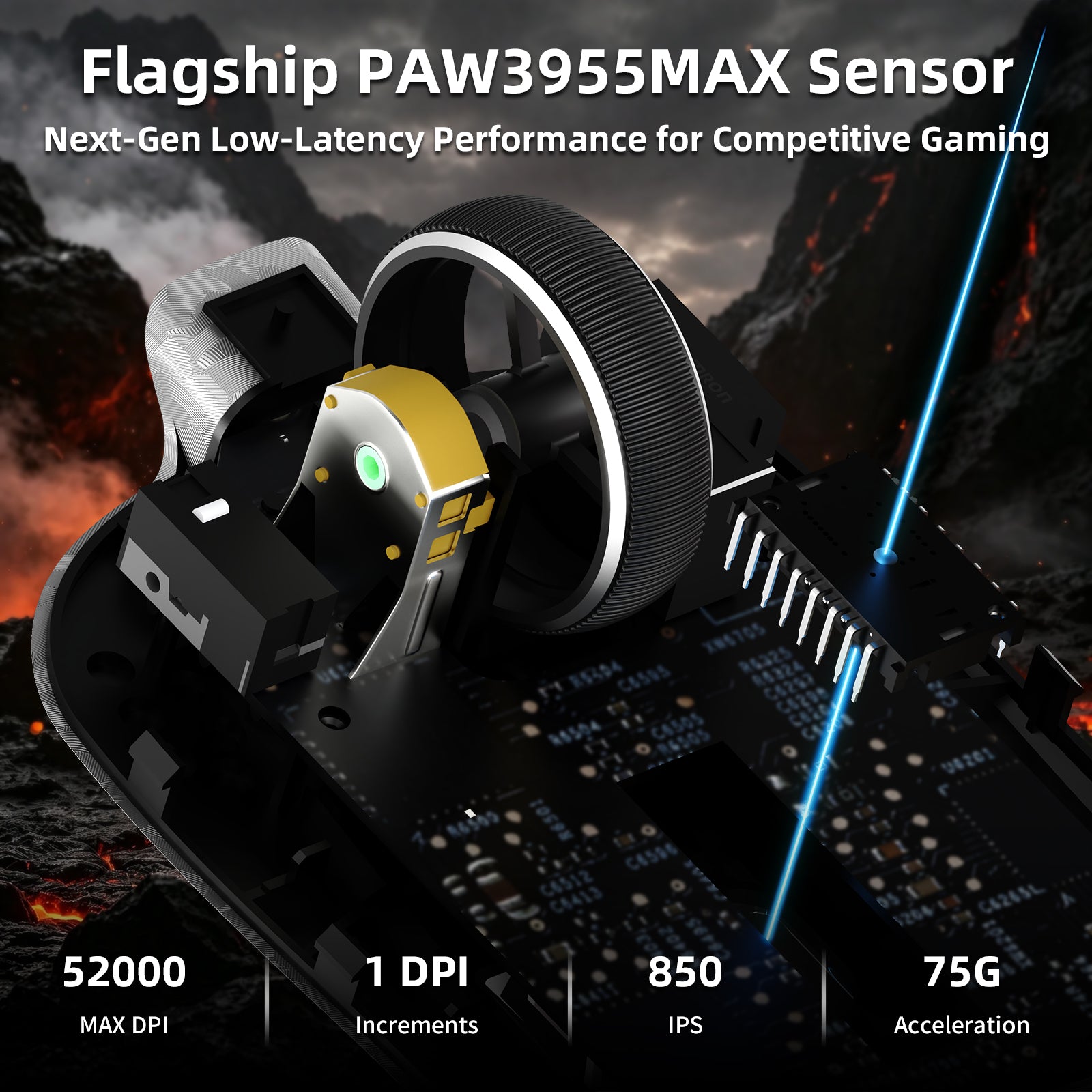 Ratón para juegos inalámbrico ATTACK SHARK RS3 ULTRA Carbon Fiber PAW3955MAX con cable LED Ultra C06