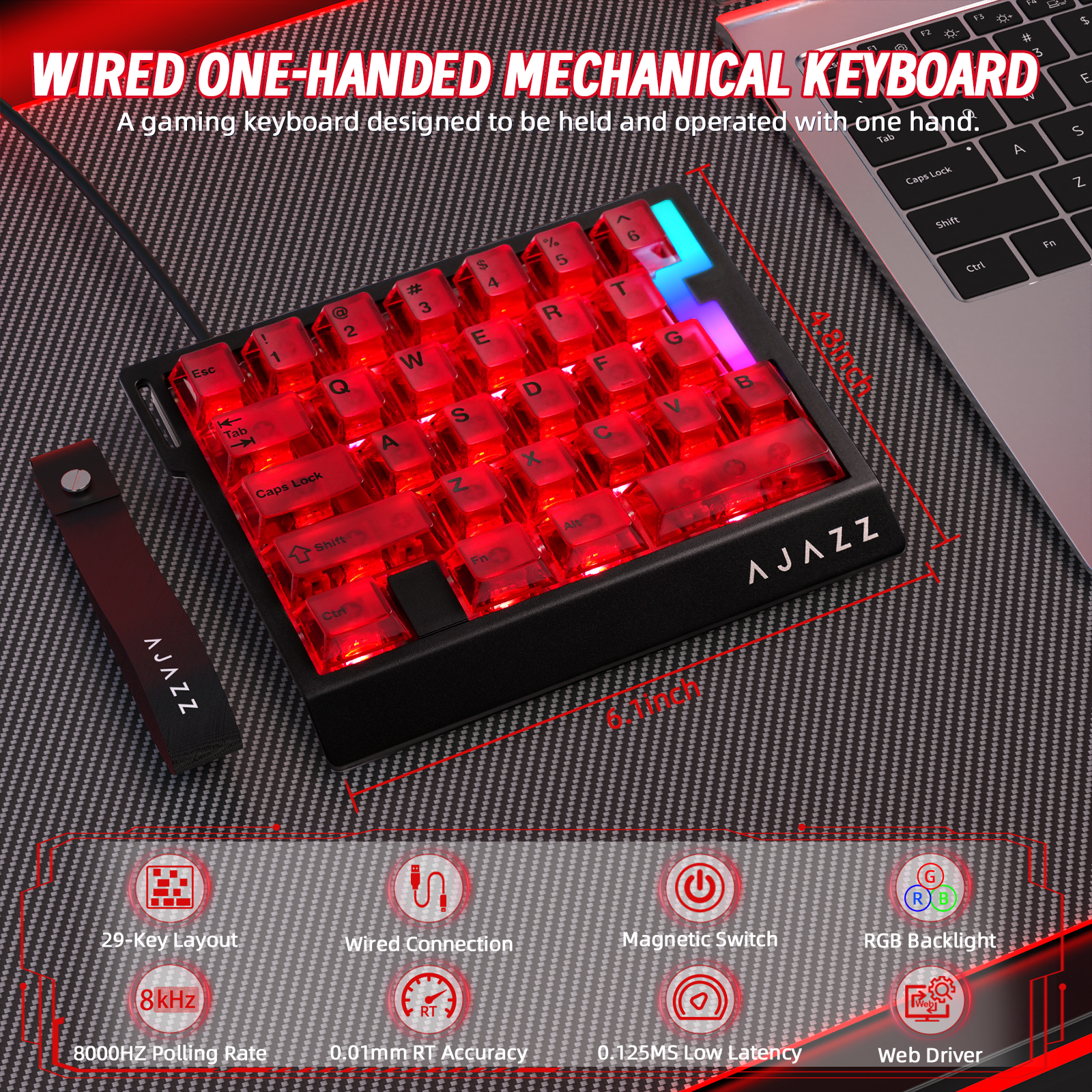 Teclado gaming con cable para una mano ATTACK SHARK X AJAZZ AK029