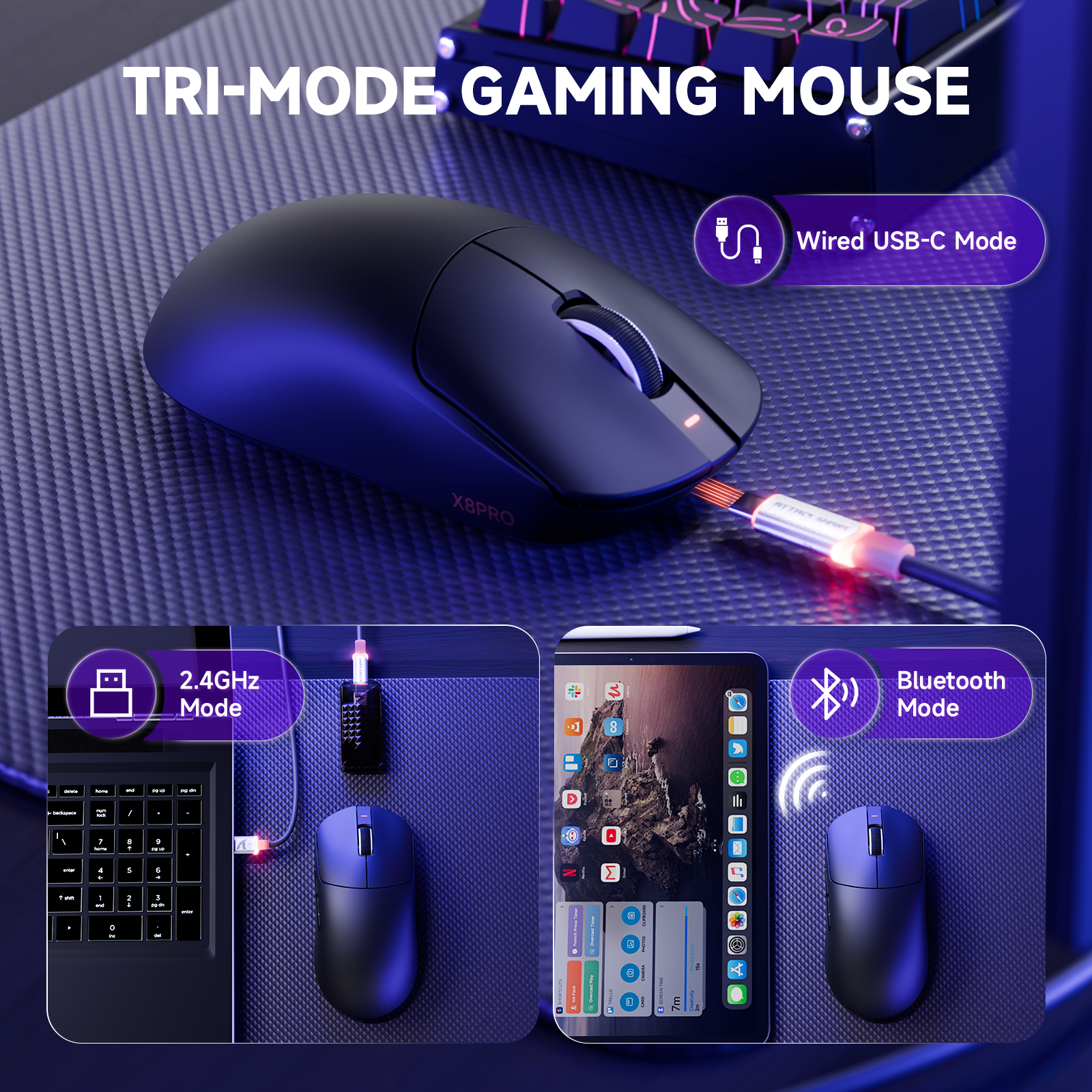 Ratón gaming inalámbrico ultra ligero ATTACK SHARK X8PRO y cable C06ULTRA