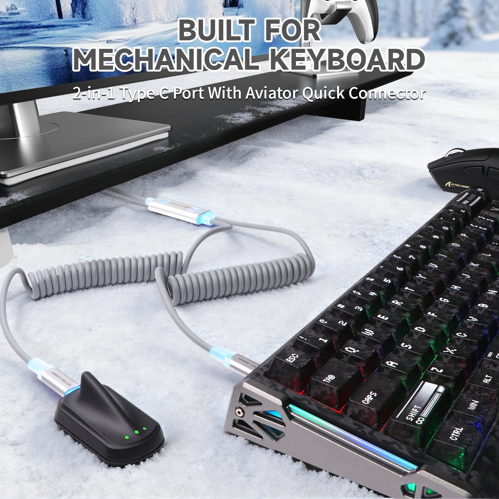 ATTACK SHARK C08 Cable de aviación personalizado 2 en 1 para teclados magnéticos de 8 kHz