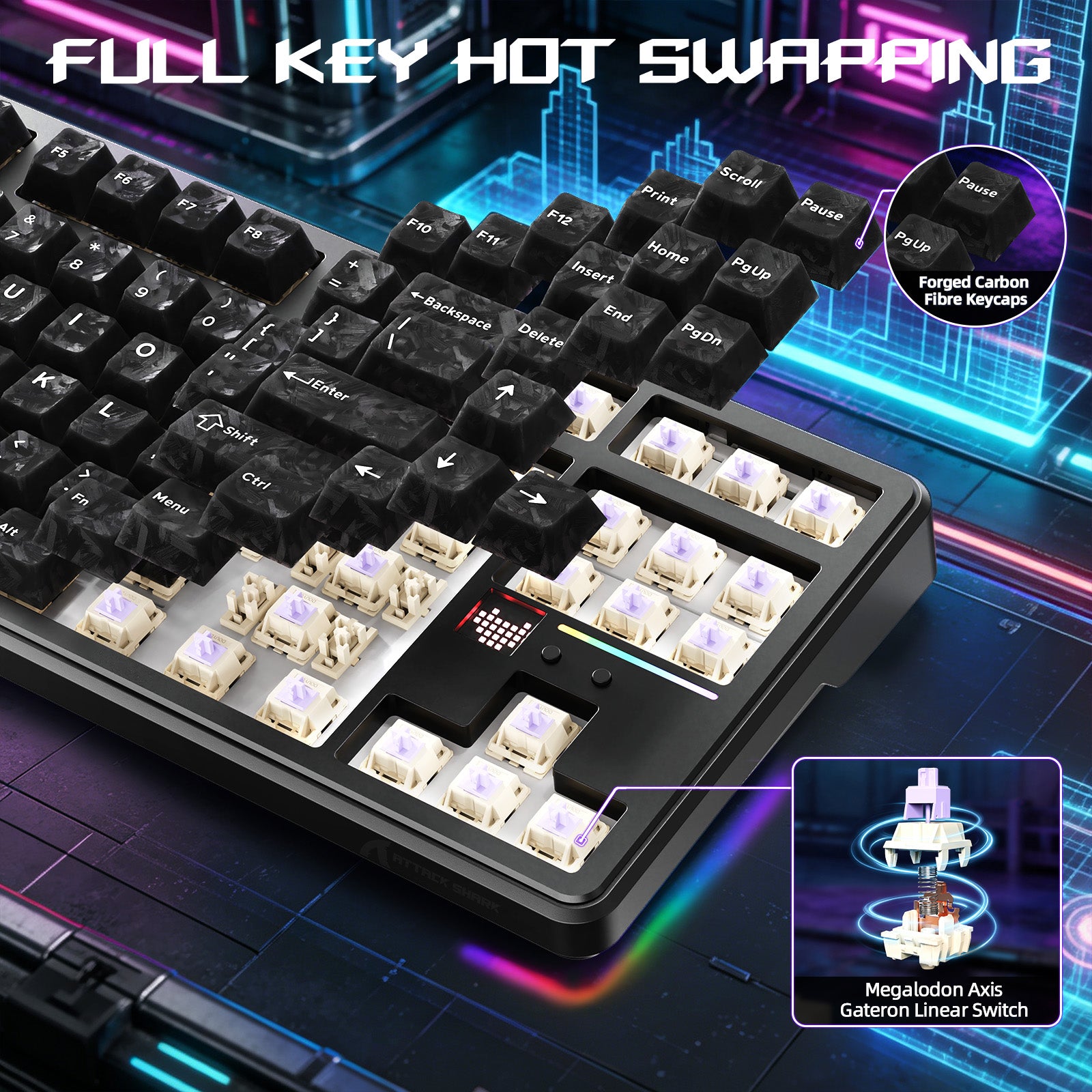 Teclado de juego inalámbrico ATTACK SHARK X87 ULTRA con receptor 8KHz y cable en espiral RGB