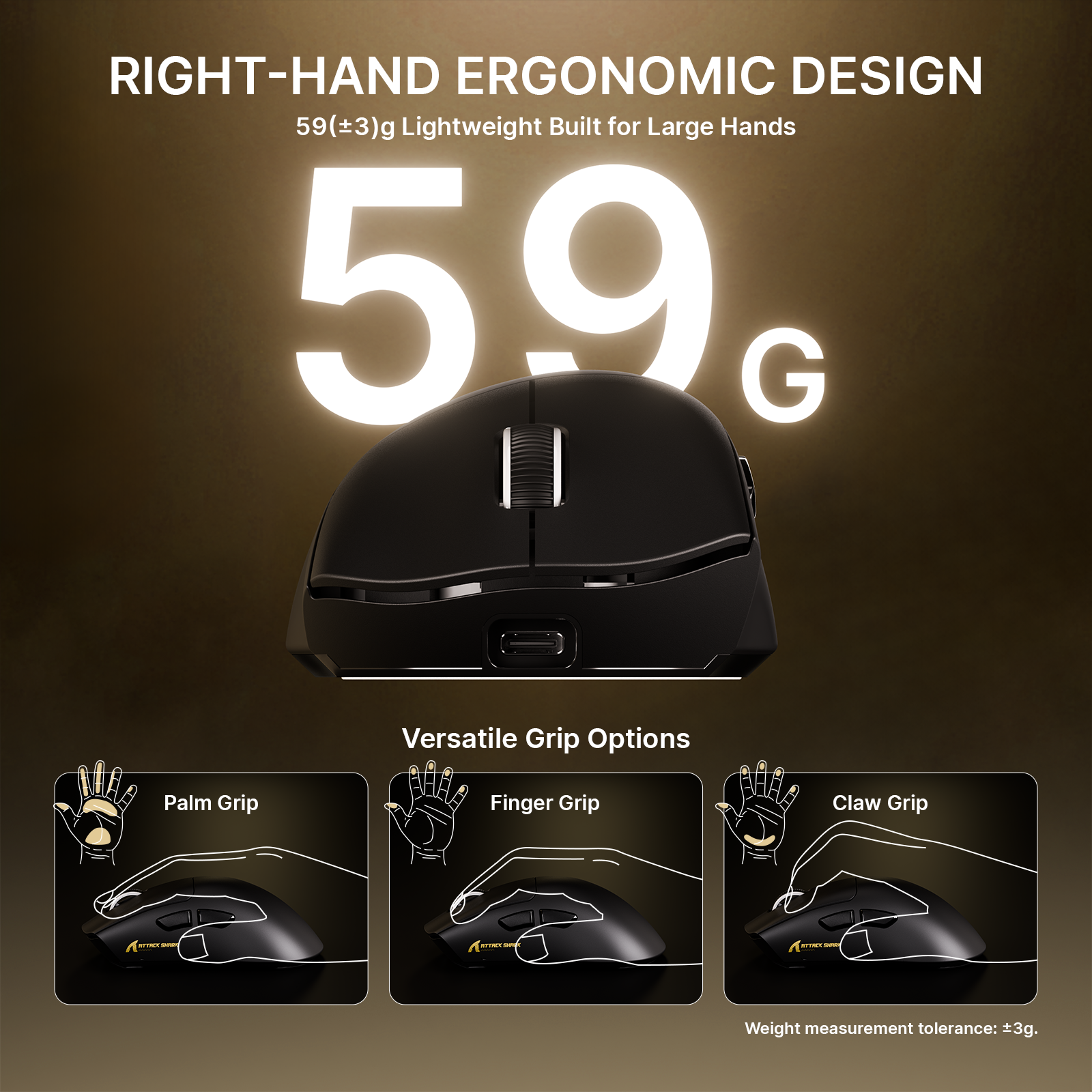 Ratón gaming ergonómico inalámbrico ultra ligero ATTACK SHARK V8 Ultra