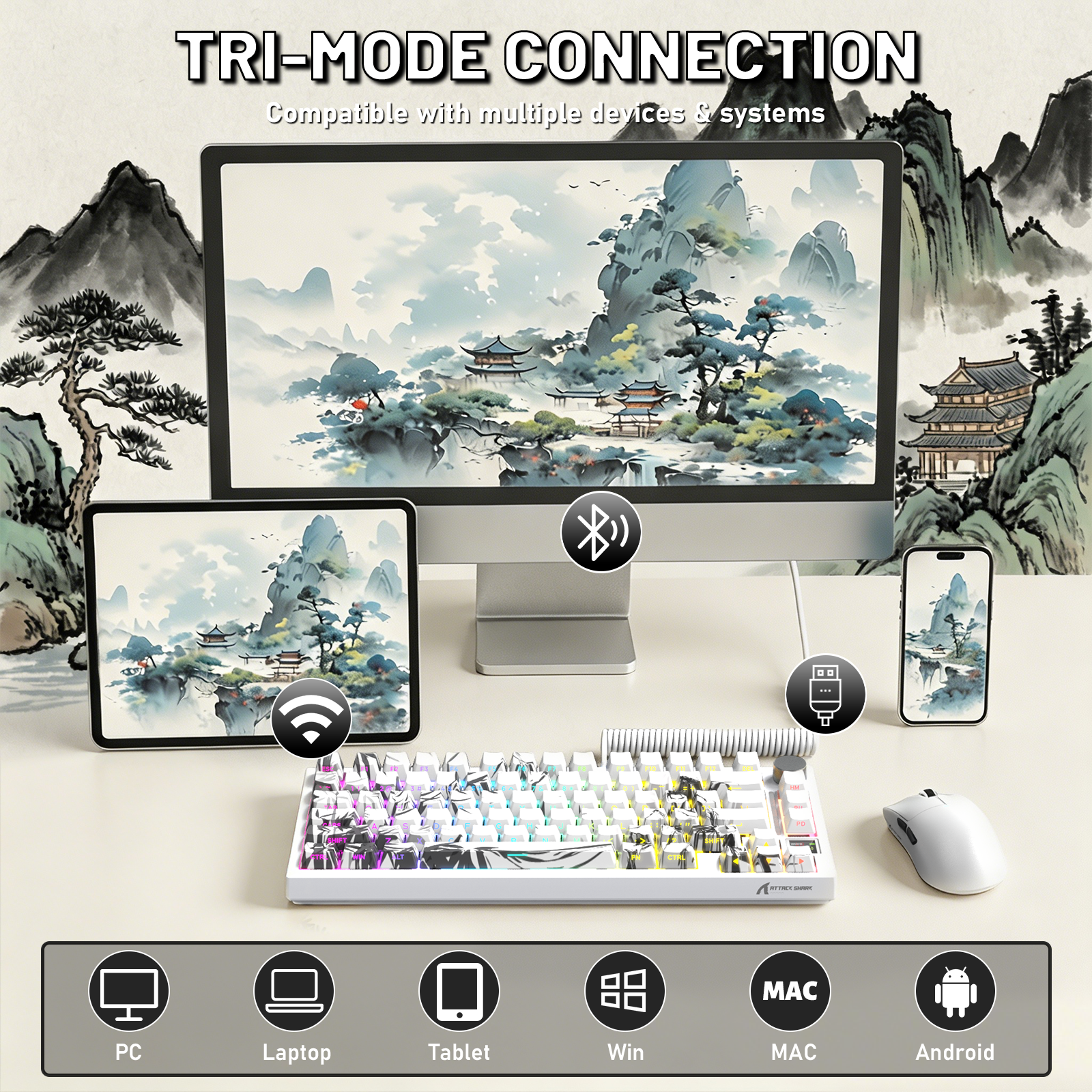 Teclado mecánico ATTACK SHARK X820ULTRA con cable en espiral C01ULTRA