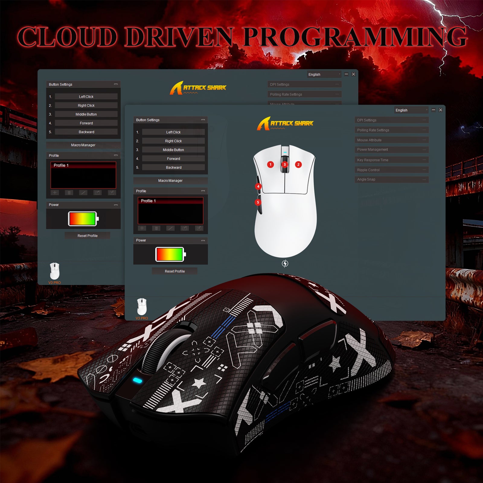 Ratón gaming tri-modo ultra ligero ATTACK SHARK V3PRO con base de carga