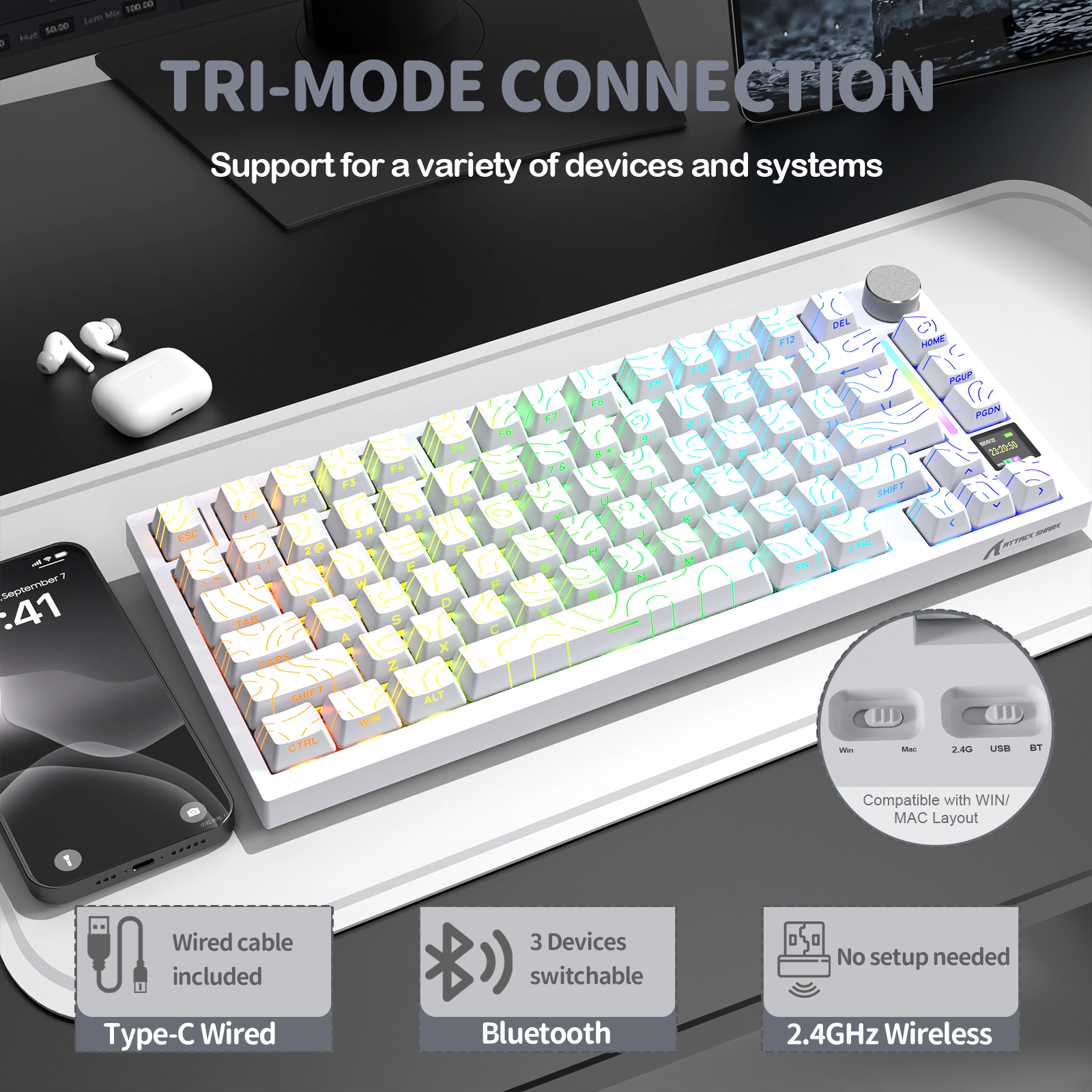 Teclado mecánico tri-modo ATTACK SHARK X820Ultra con junta