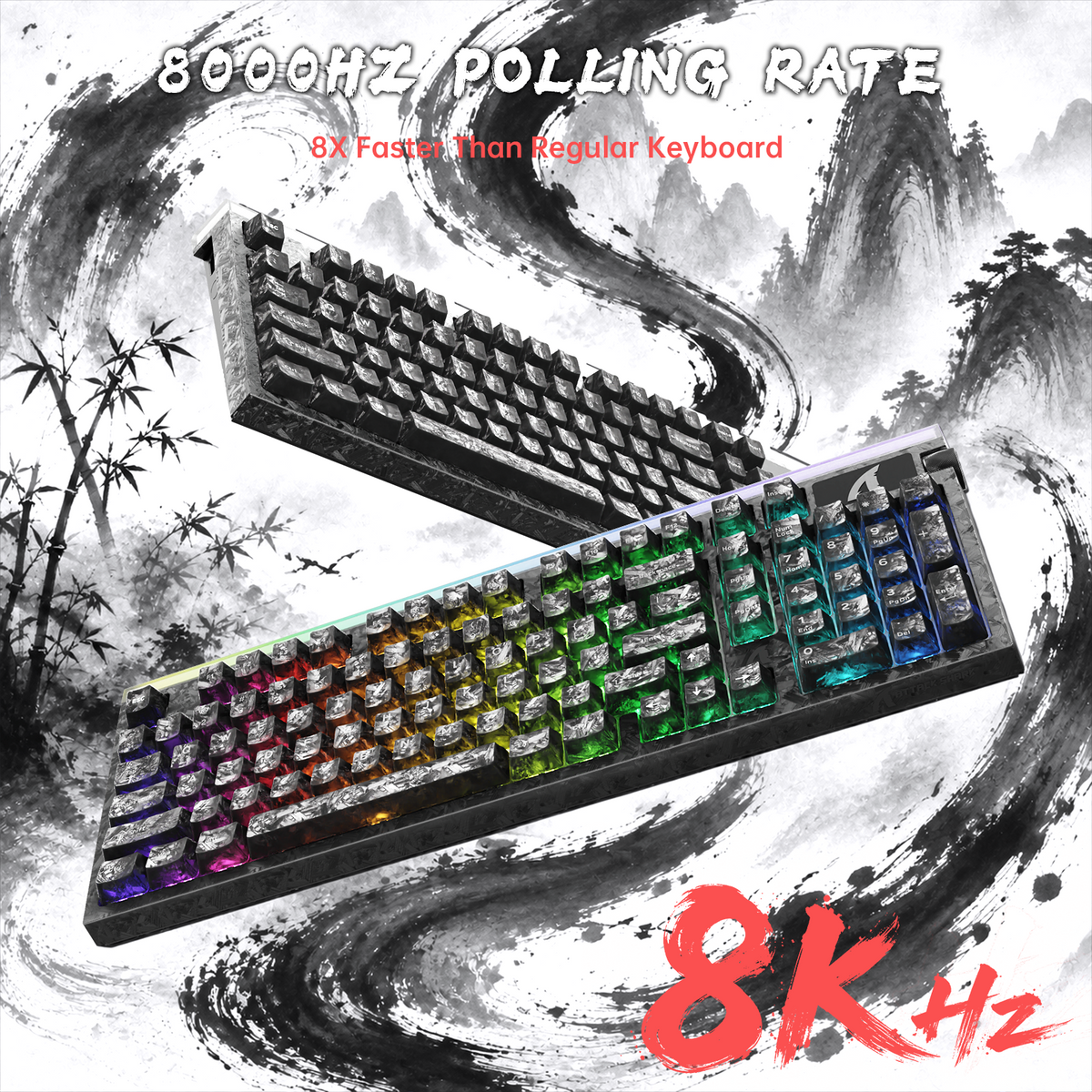Teclado con cable ATTACK SHARK R98 HE de fibra de carbono, gatillo rápido, interruptor magnético y cable en espiral C01 Ultra RGB