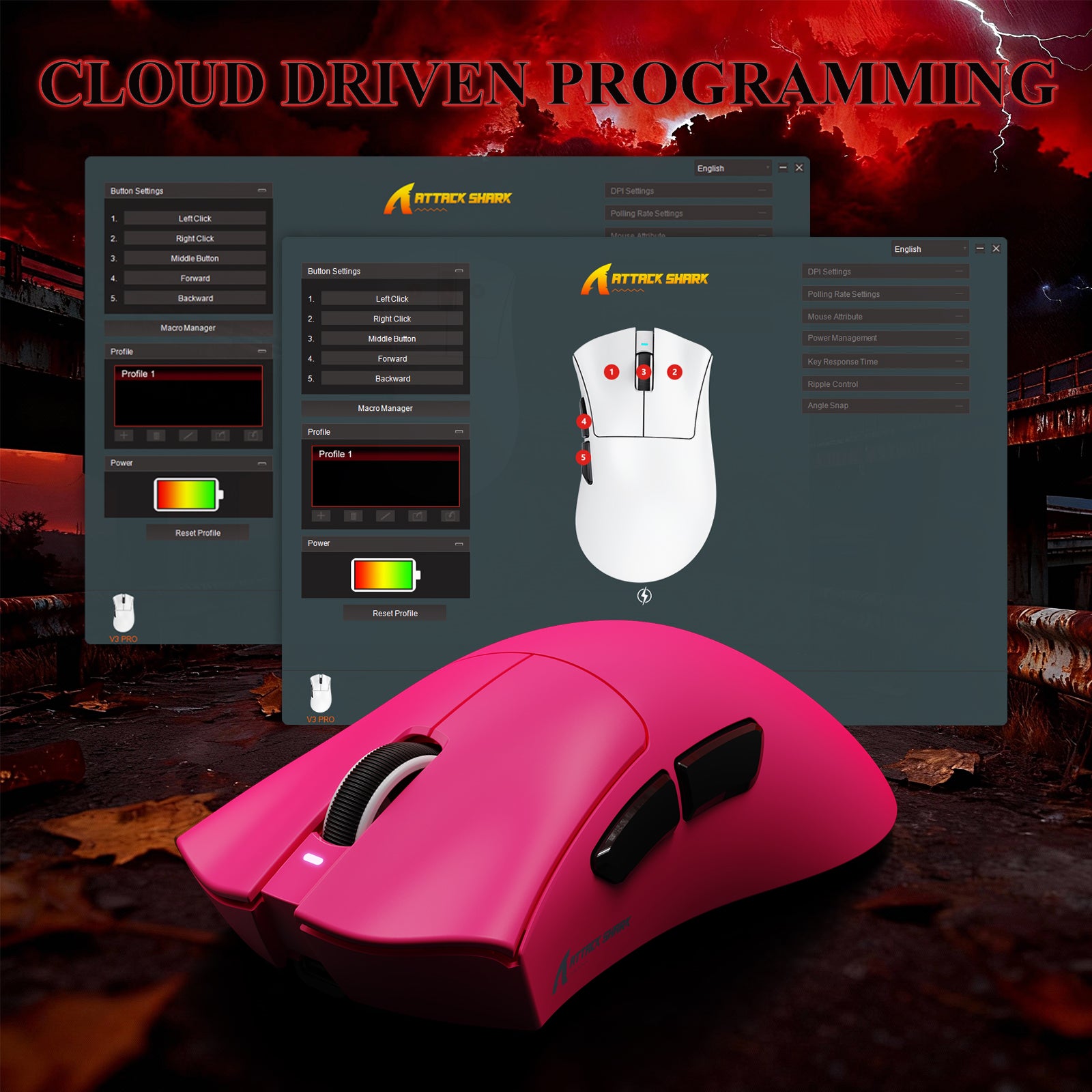 Ratón gaming tri-modo ultra ligero ATTACK SHARK V3PRO con base de carga