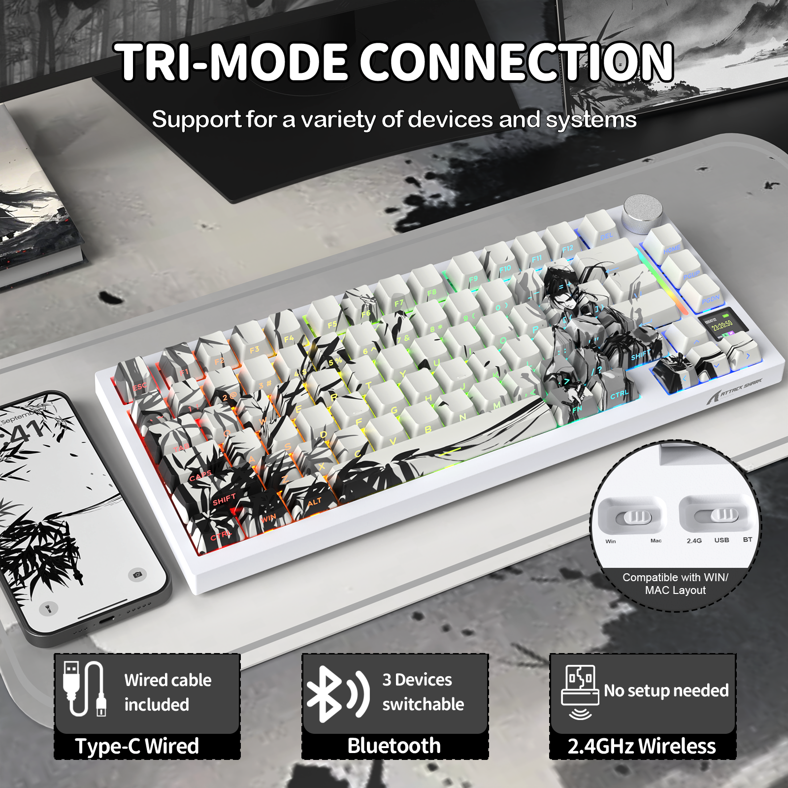 Teclado mecánico tri-modo ATTACK SHARK X820Ultra con junta