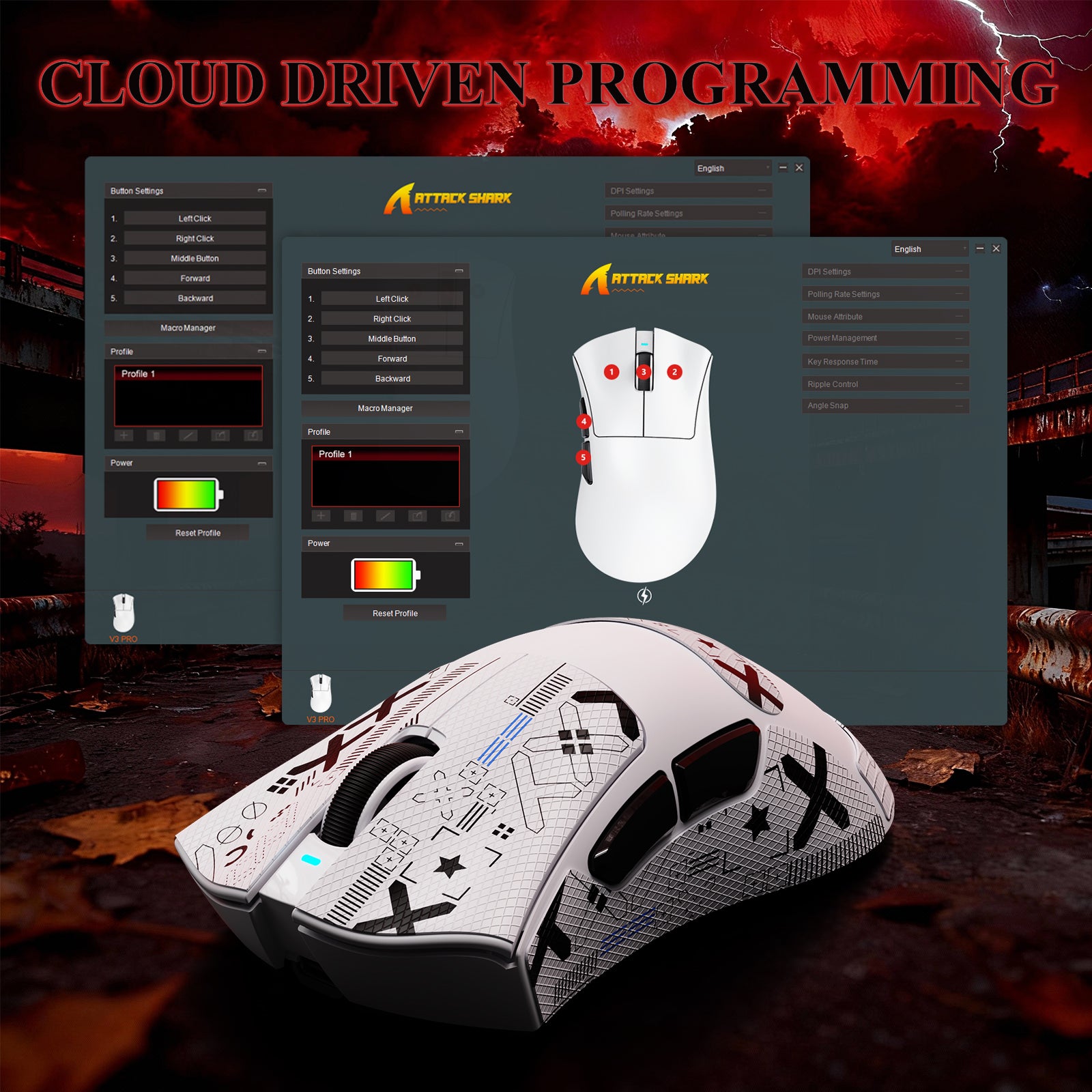 Ratón gaming tri-modo ultra ligero ATTACK SHARK V3PRO con base de carga