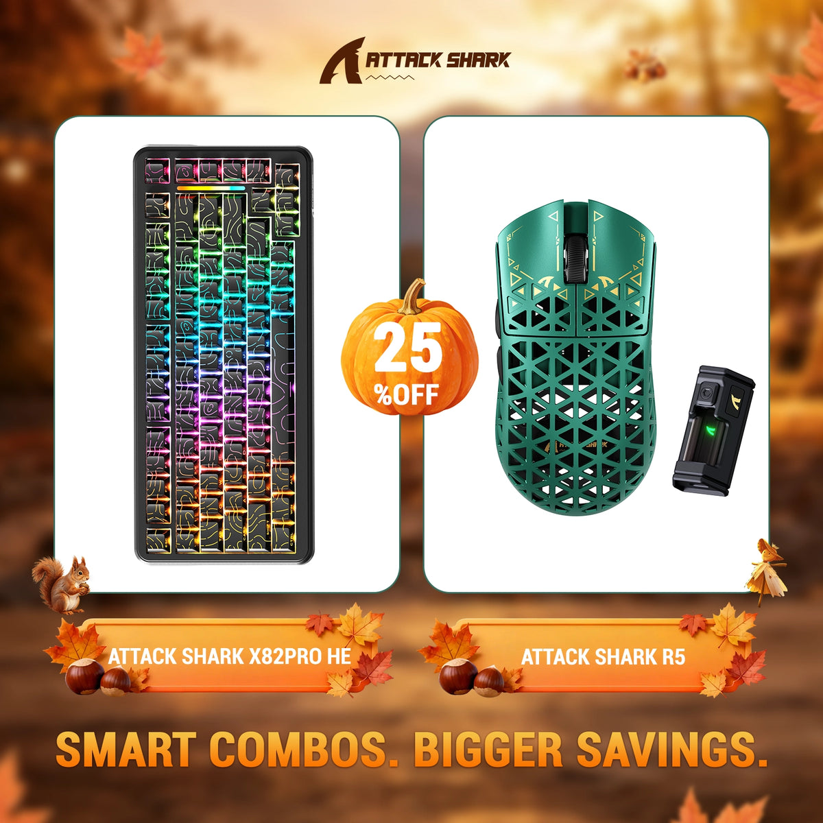 ATTACK SHARK X82 PRO HE Teclado con activación rápida + R5 Carbon Fiber Pack de ratón inalámbrico para gaming