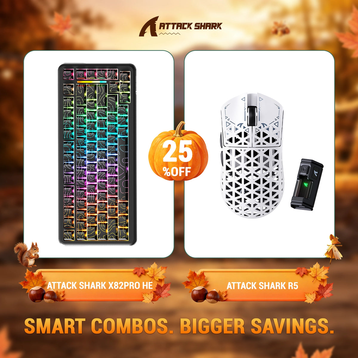 ATTACK SHARK X82 PRO HE Teclado con activación rápida + R5 Carbon Fiber Pack de ratón inalámbrico para gaming