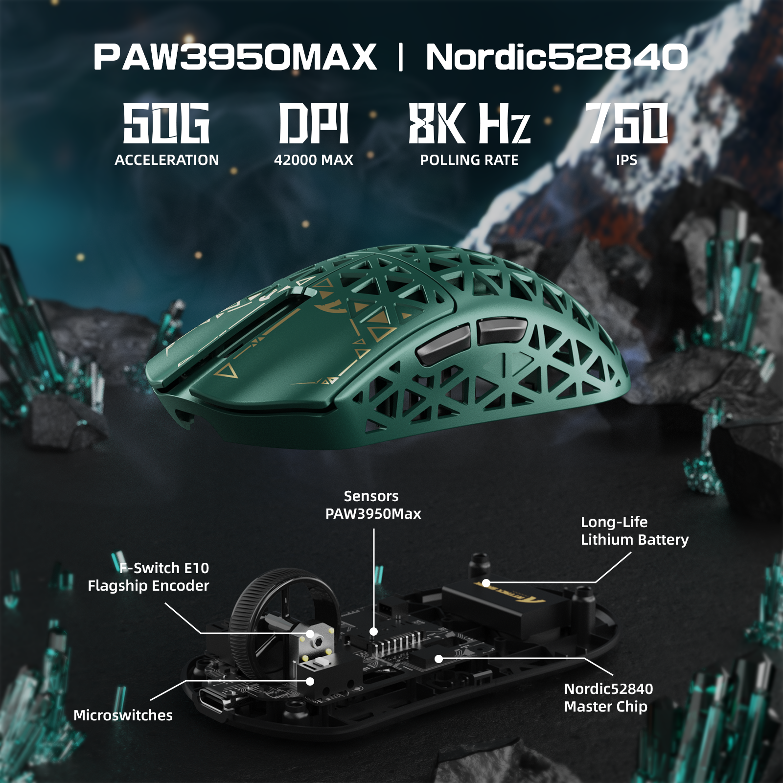 Ratón para juegos inalámbrico ATTACK SHARK R5 ULTRA de fibra de carbono 8K PAW3950MAX