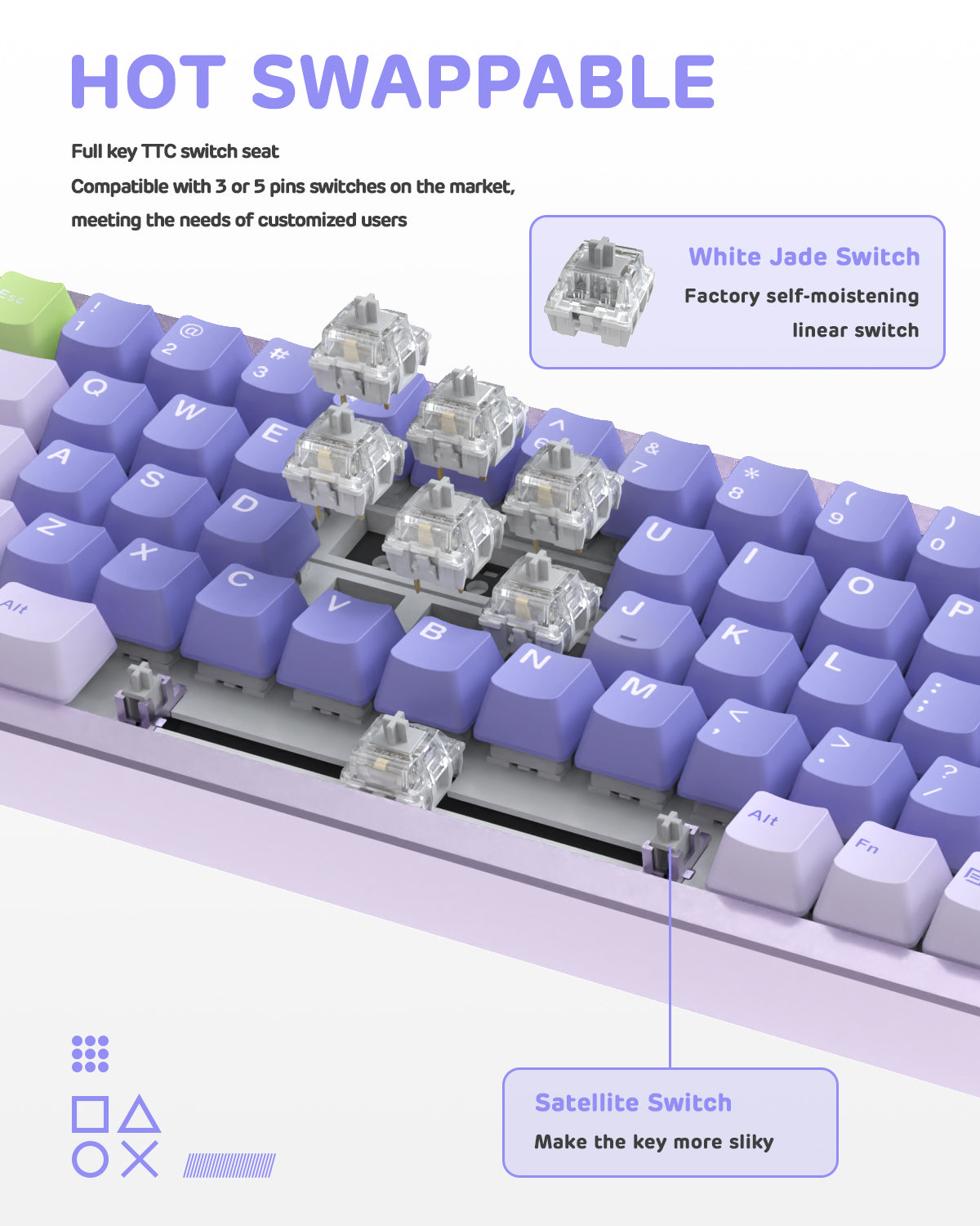 ATTACK SHARK M71 wireless keyboard with hot-swappable TTC switches and White Jade linear switches.