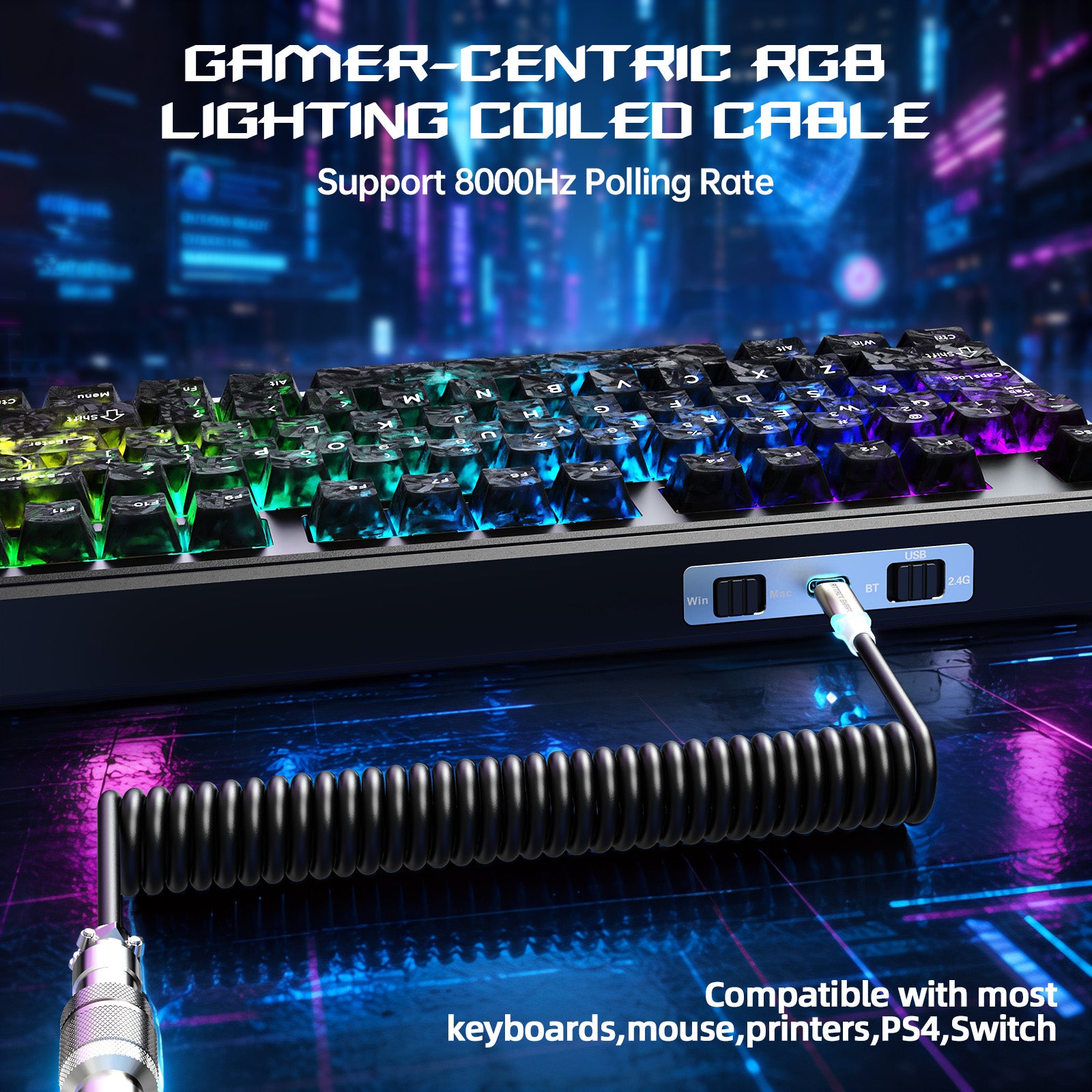 Teclado de juego inalámbrico ATTACK SHARK X87 ULTRA con receptor 8KHz y cable en espiral RGB