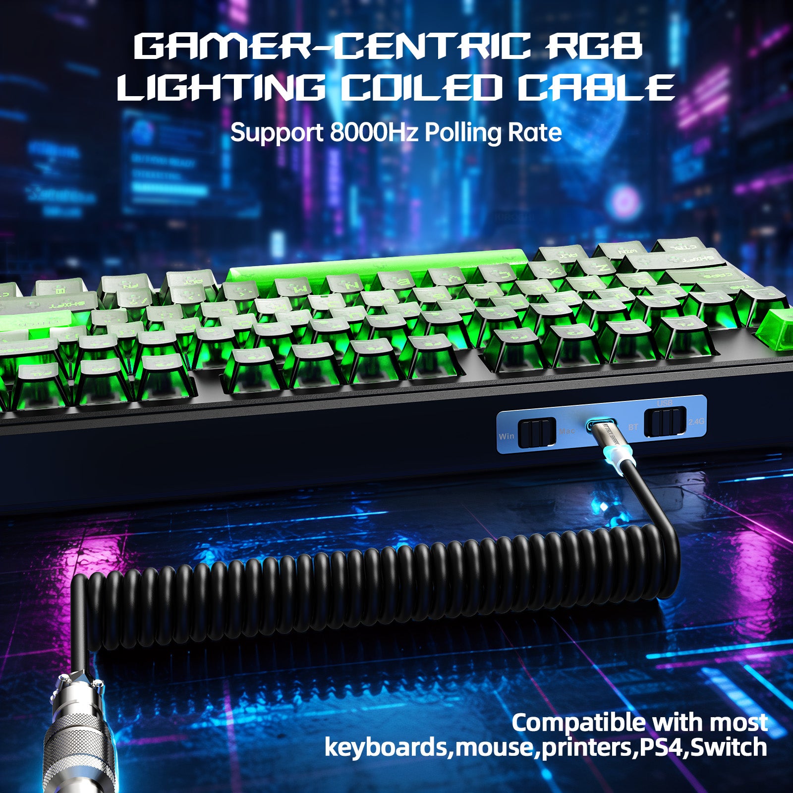 Teclado de juego inalámbrico ATTACK SHARK X87 ULTRA con receptor 8KHz y cable en espiral RGB