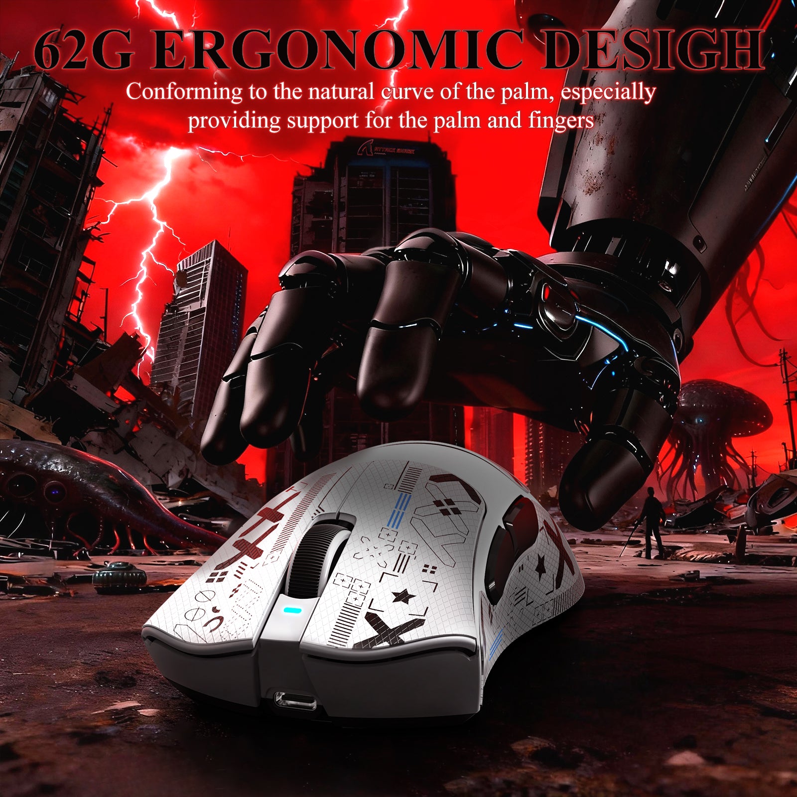 Ratón gaming tri-modo ultra ligero ATTACK SHARK V3PRO con base de carga