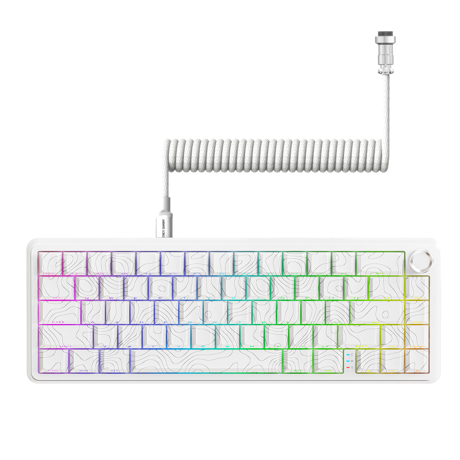 ATTACK SHARK X65PRO HE keyboard with topographic map keycaps and RGB backlighting.