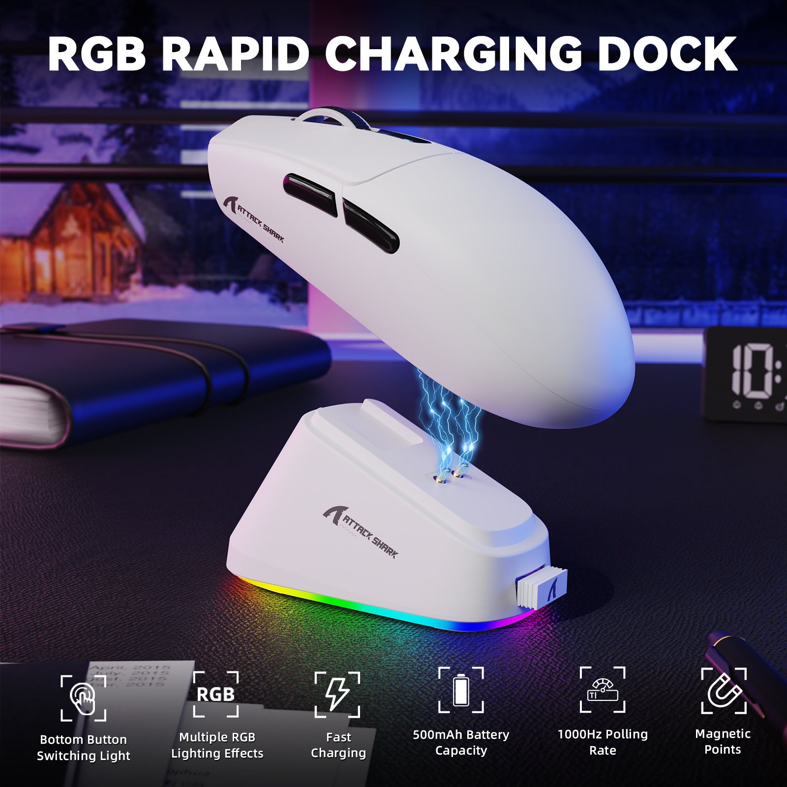 Ratón inalámbrico para juegos ATTACK SHARK G3 PRO de triple modo con base de carga 25000 DPI Ultra ligero