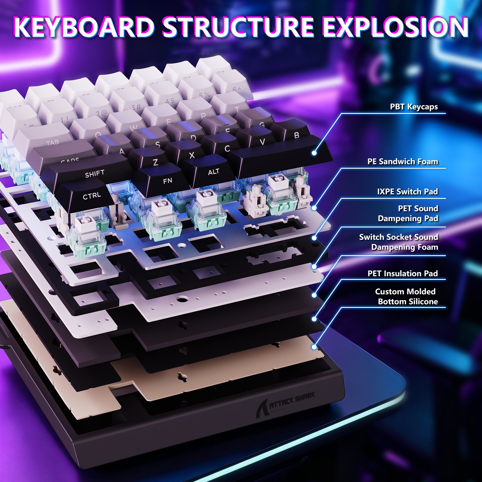Teclado con interruptor magnético de una mano ATTACK SHARK M36 HE y cable aviador LED ULTRA C01
