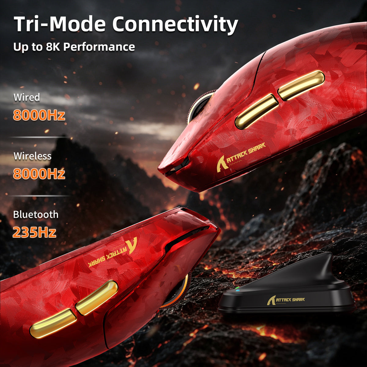 Ratón para juegos inalámbrico ATTACK SHARK RS3 ULTRA Carbon Fiber PAW3955MAX con cable LED Ultra C06