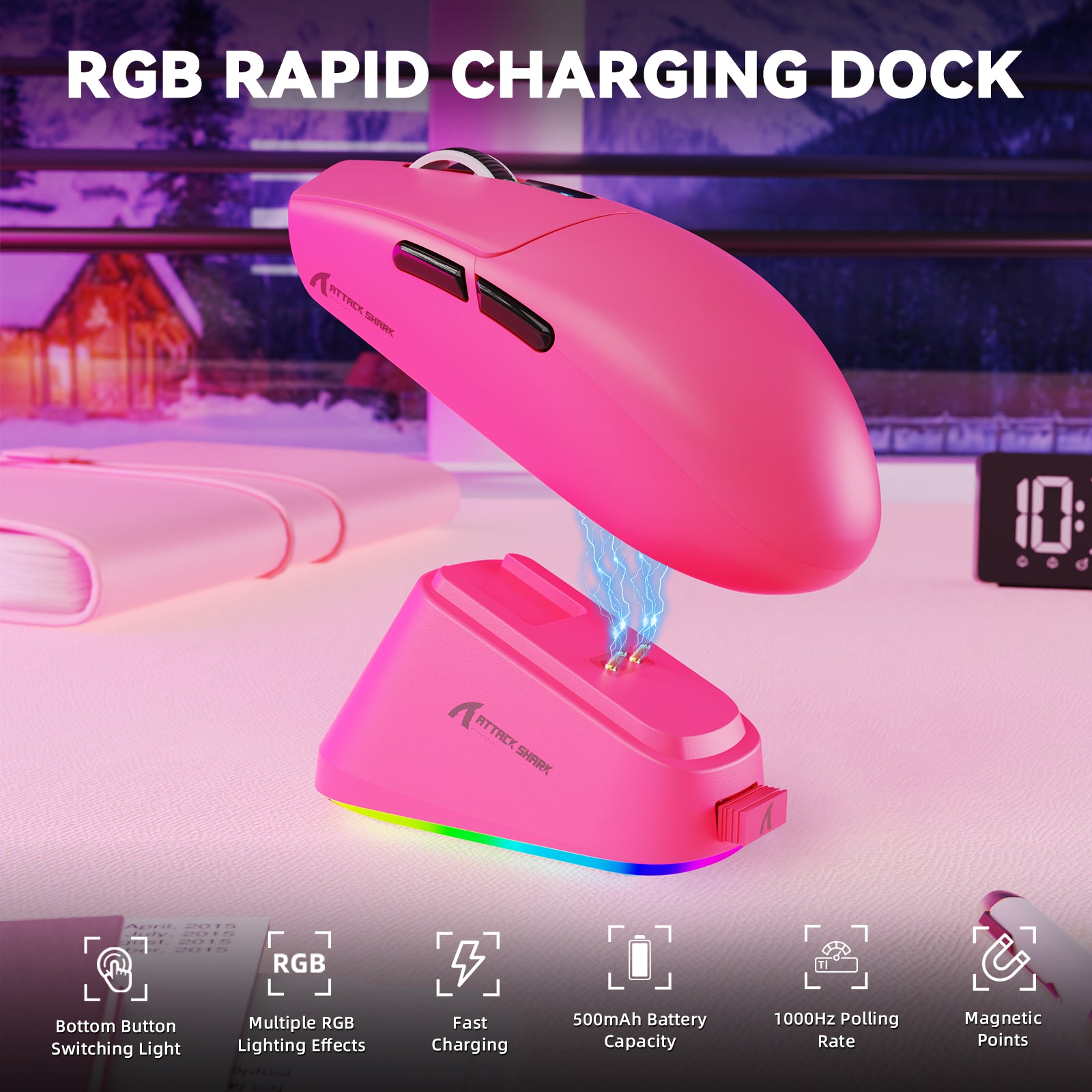 Ratón inalámbrico para juegos ATTACK SHARK G3 PRO de triple modo con base de carga 25000 DPI Ultra ligero