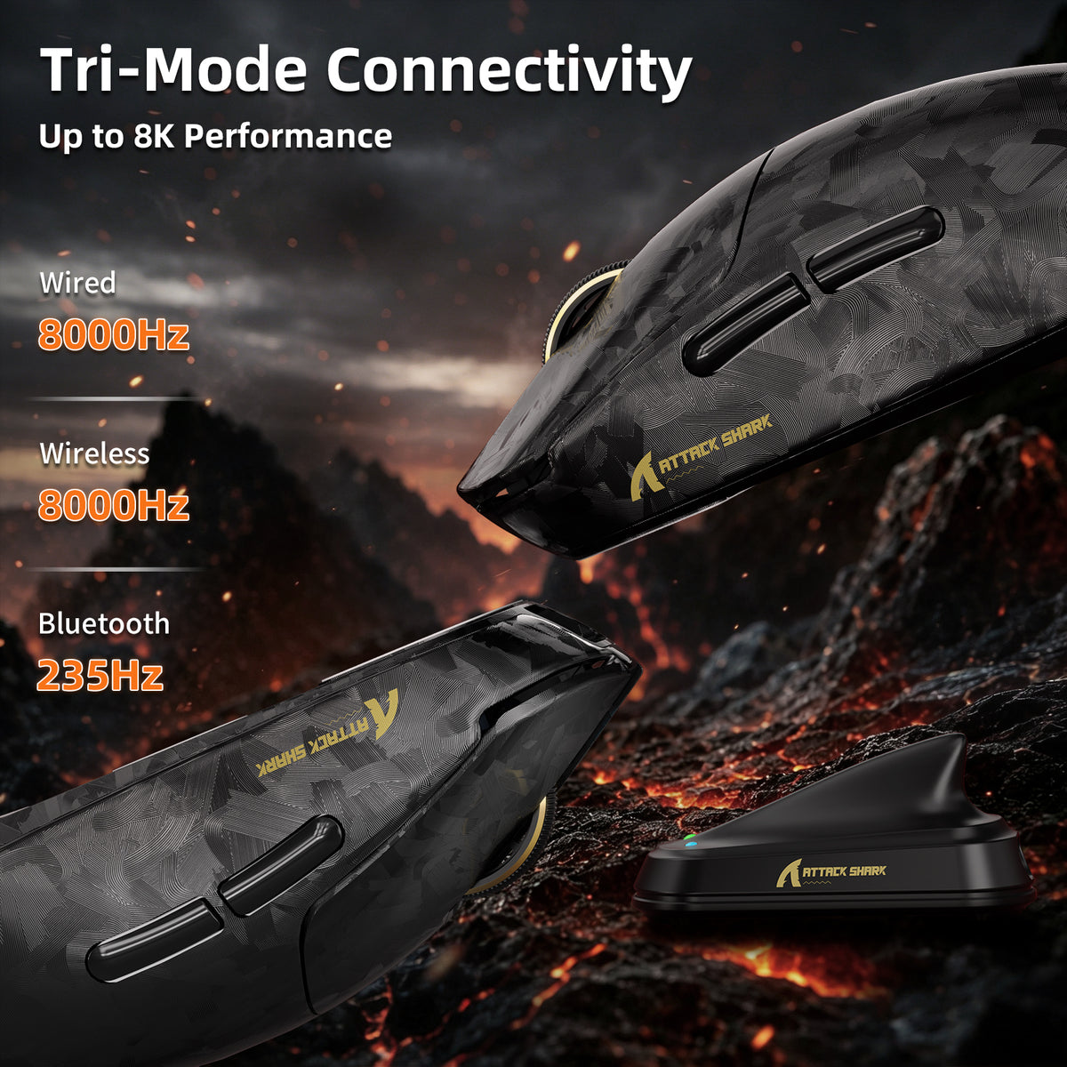 Ratón para juegos inalámbrico ATTACK SHARK RS3 ULTRA Carbon Fiber PAW3955MAX con cable LED Ultra C06