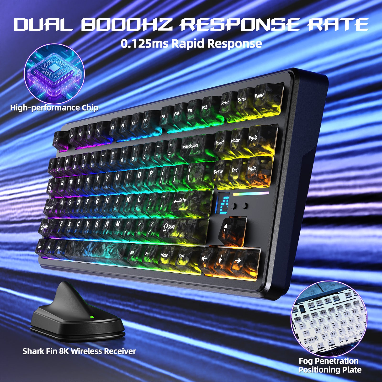 Teclado de juego inalámbrico ATTACK SHARK X87 ULTRA con receptor 8KHz y cable en espiral RGB