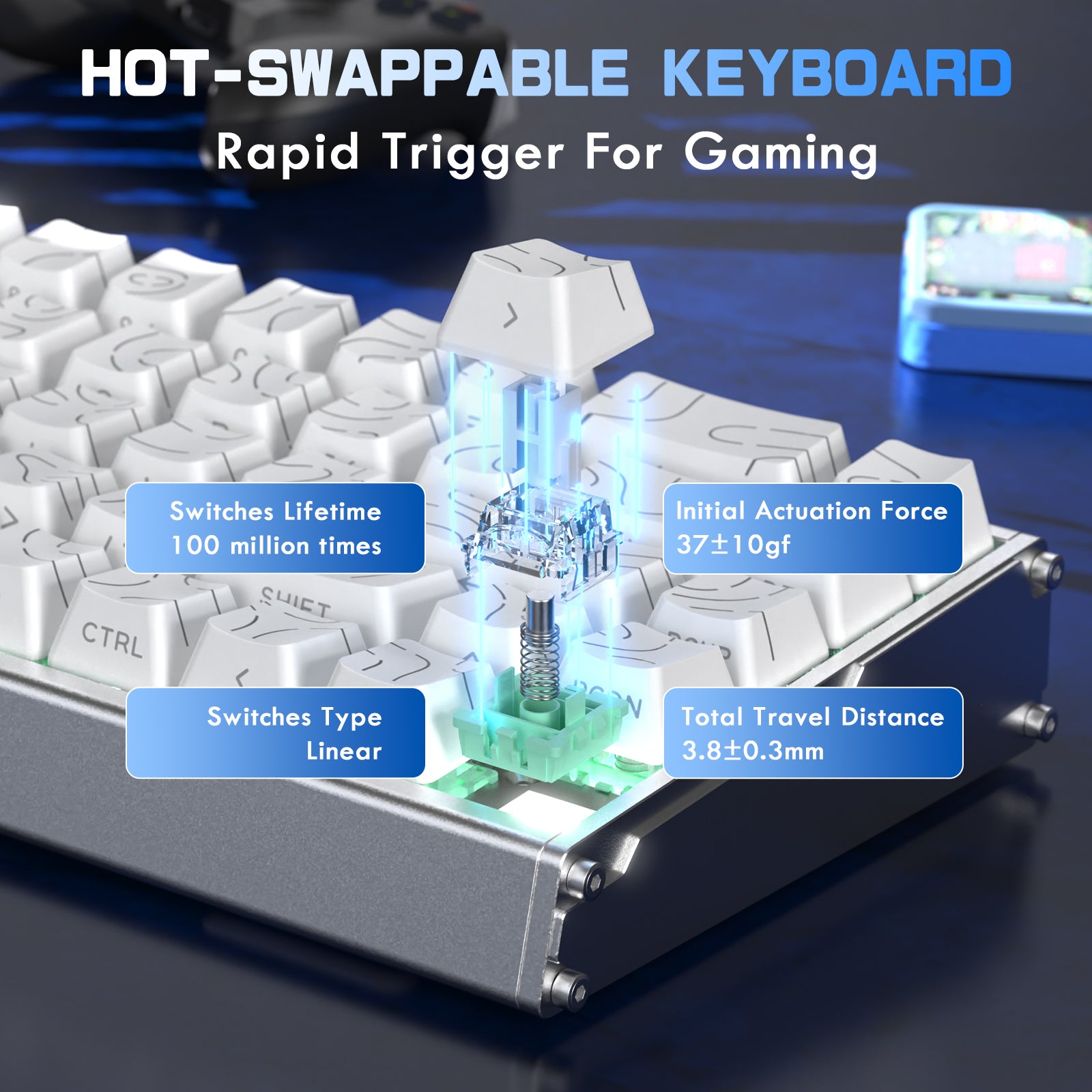 Teclado CNC de aluminio ATTACK SHARK X68MAX HE Rapid Trigger con interruptor magnético y cable en espiral RGB C01Ultra
