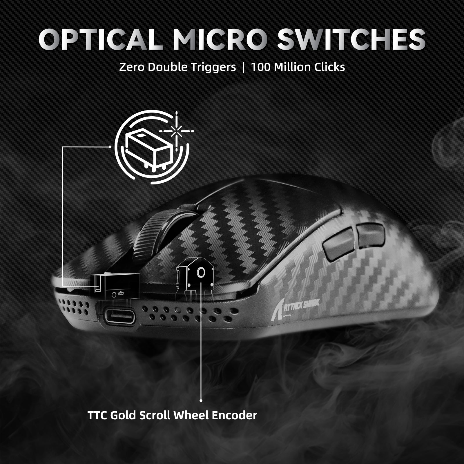 Ratón gaming inalámbrico ATTACK SHARK R11 ULTRA 8K de fibra de carbono PAW3950MAX