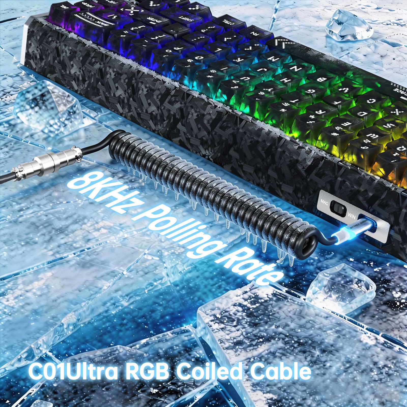 Teclado ATTACK SHARK R68 HE Rapid Trigger con cable en espiral RGB C01 Ultra de fibra de carbono con cableado