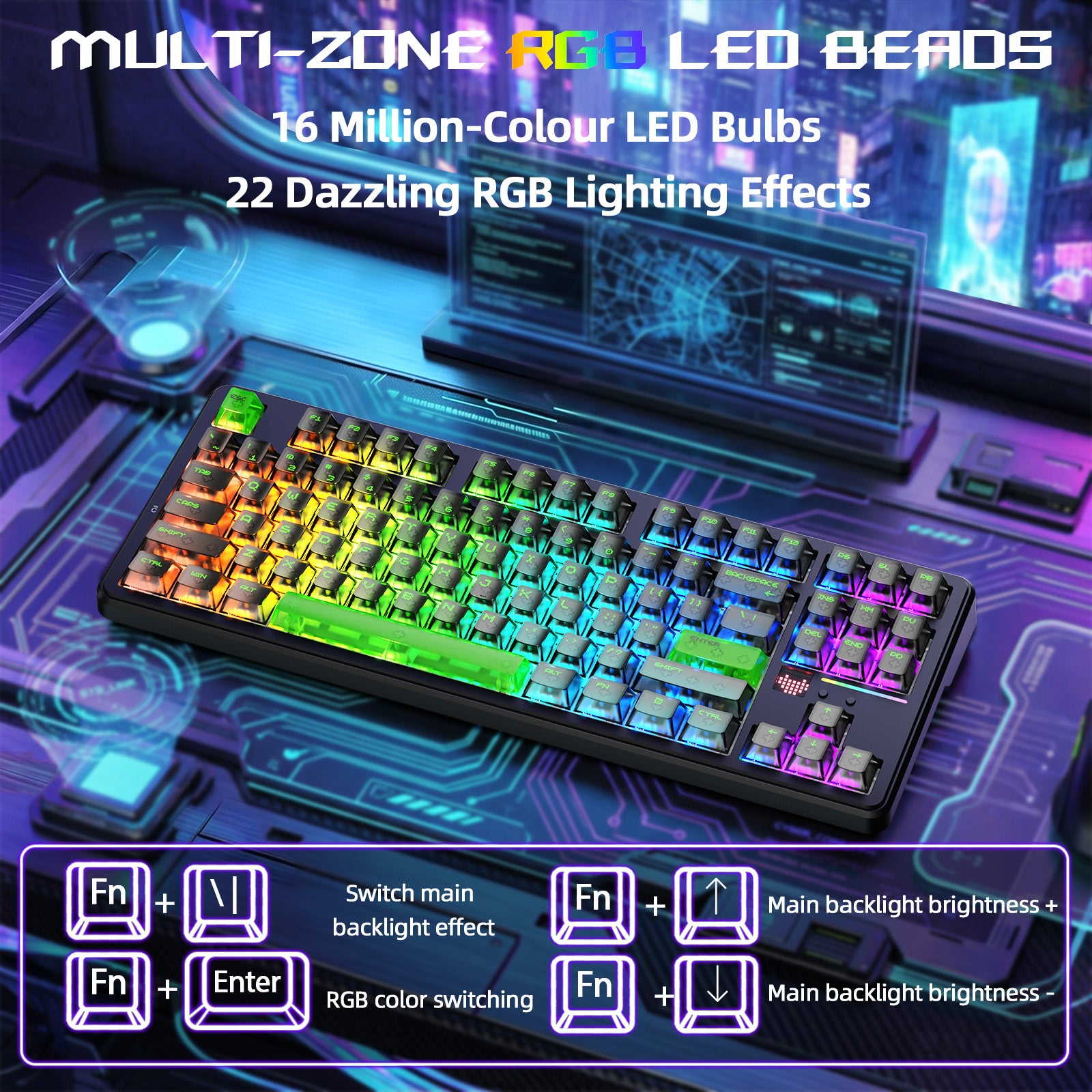 Teclado de juego inalámbrico ATTACK SHARK X87 ULTRA con receptor 8KHz y cable en espiral RGB