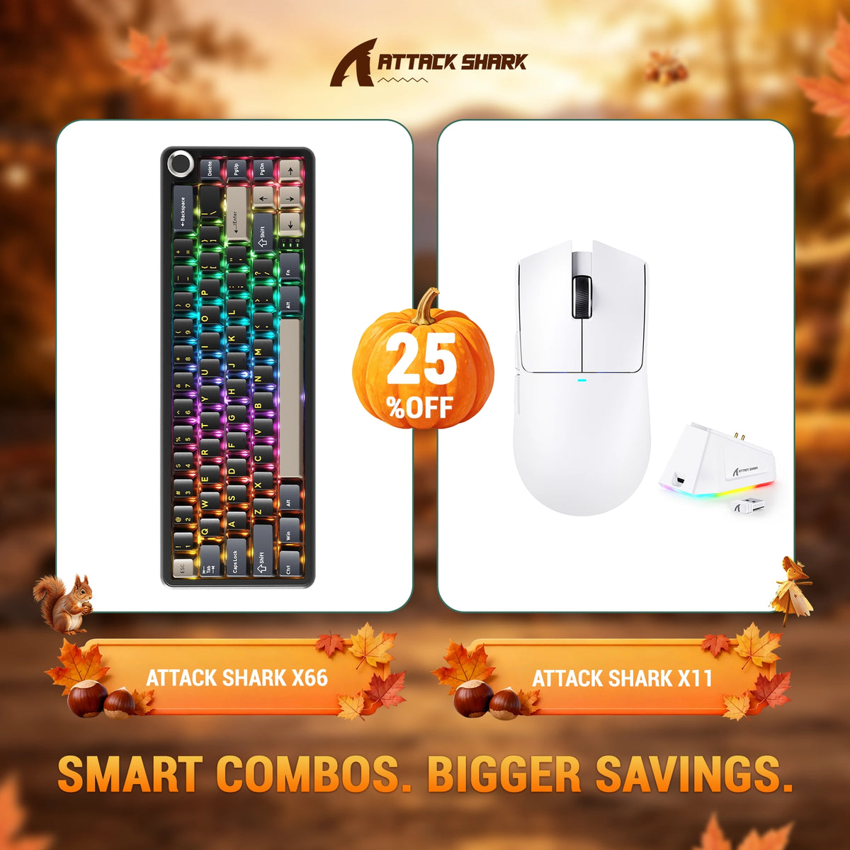 Paquete ATTACK SHARK X66 teclado mecánico inalámbrico + ratón para juegos inalámbrico X11