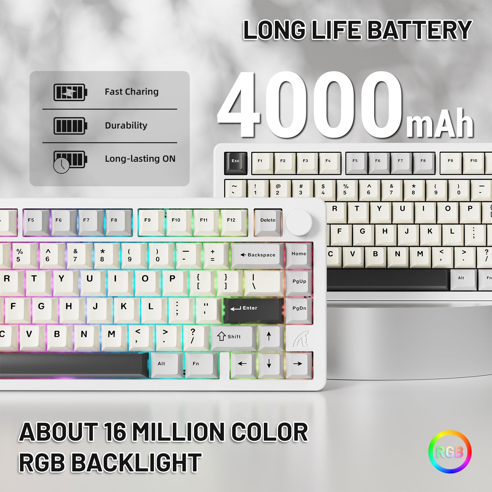 ATTACK SHARK X86 Aluminum keyboard with 4000mAh battery and 16 million RGB backlight.