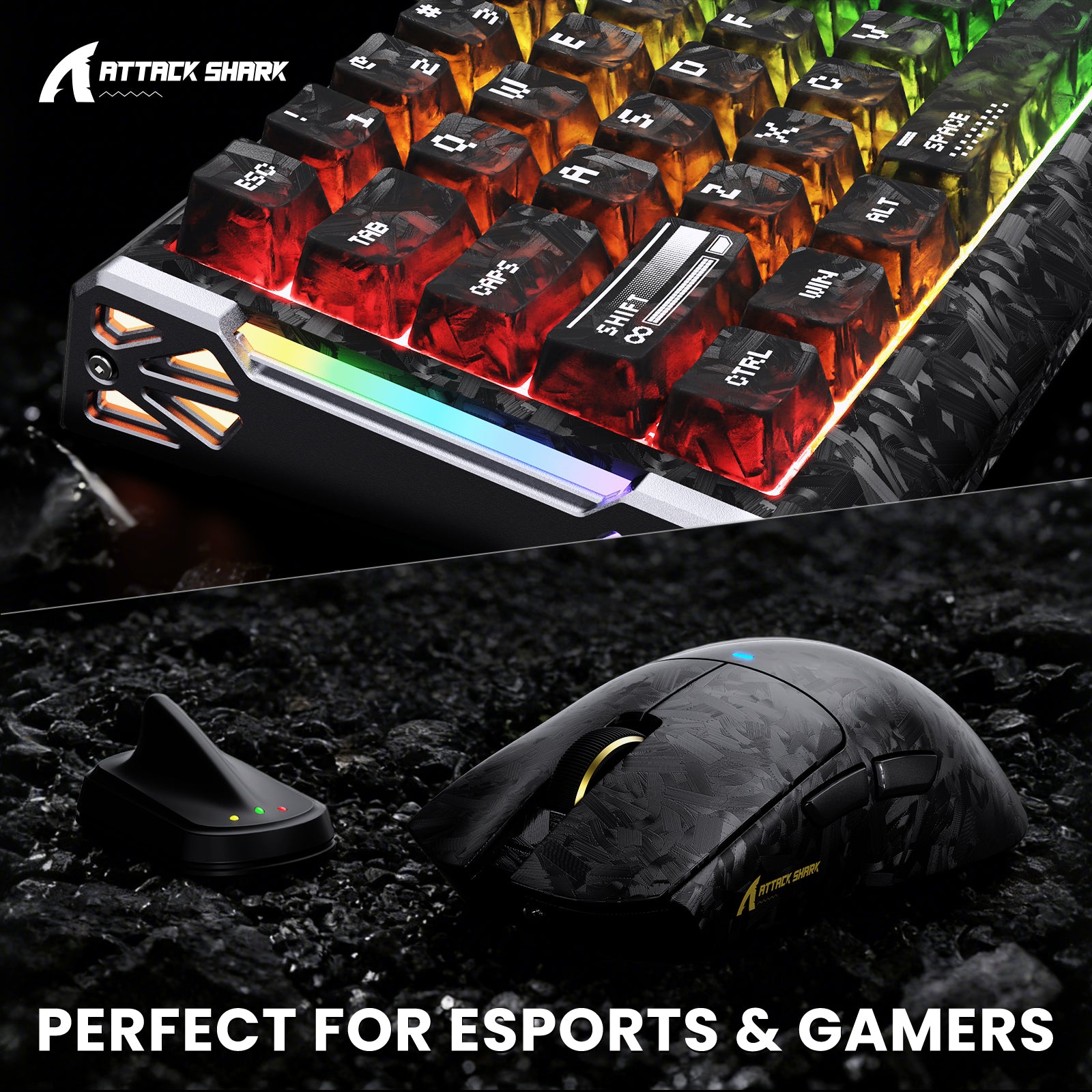 Paquete gaming ATTACK SHARK R68 HE & X11 ULTRA de fibra de carbono con cable en espiral C01 ULTRA