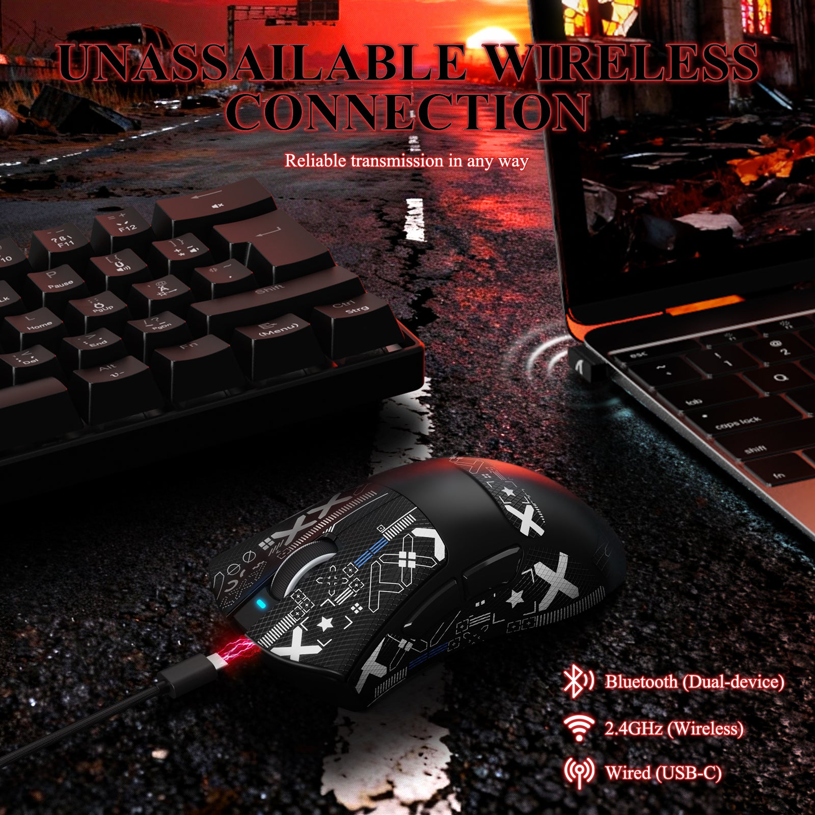 Ratón gaming tri-modo ultra ligero ATTACK SHARK V3PRO con base de carga