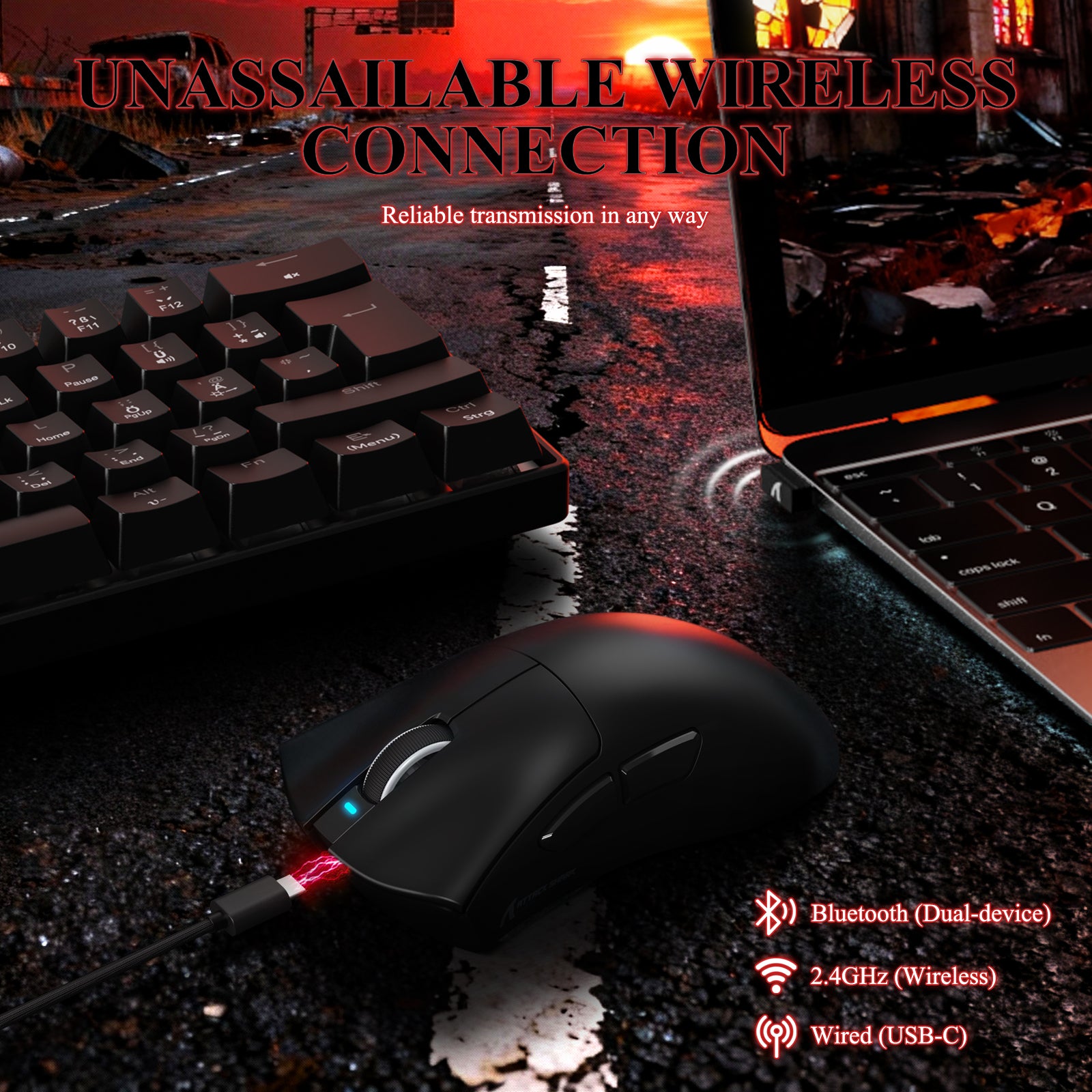 Ratón gaming tri-modo ultra ligero ATTACK SHARK V3PRO con base de carga