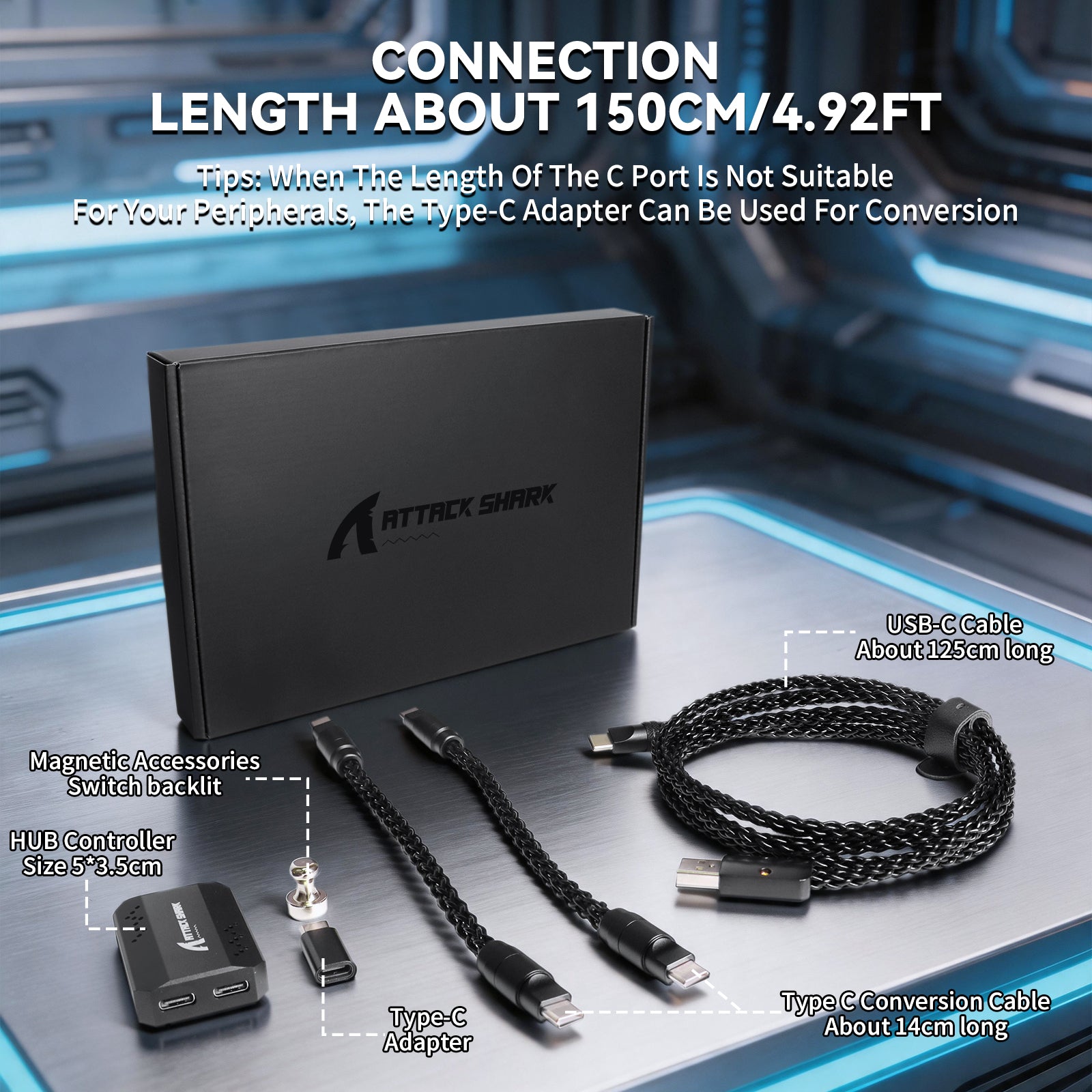 Cable 2 en 1 ATTACK SHARK C07 PRO Tipo C para teclado/ratón de juego 8KHz