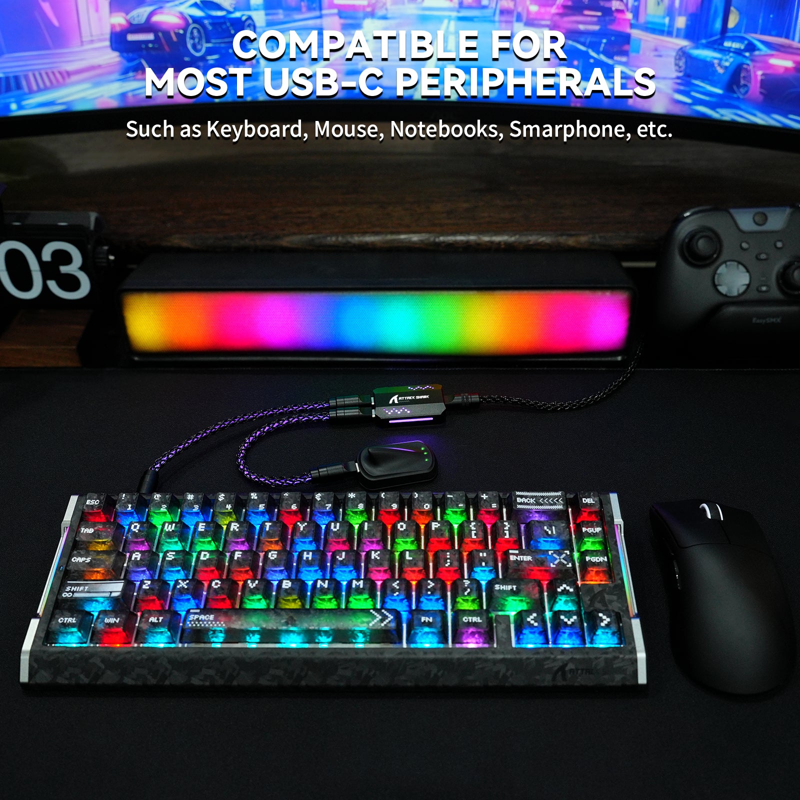 Cable 2 en 1 ATTACK SHARK C07 PRO Tipo C para teclado/ratón de juego 8KHz